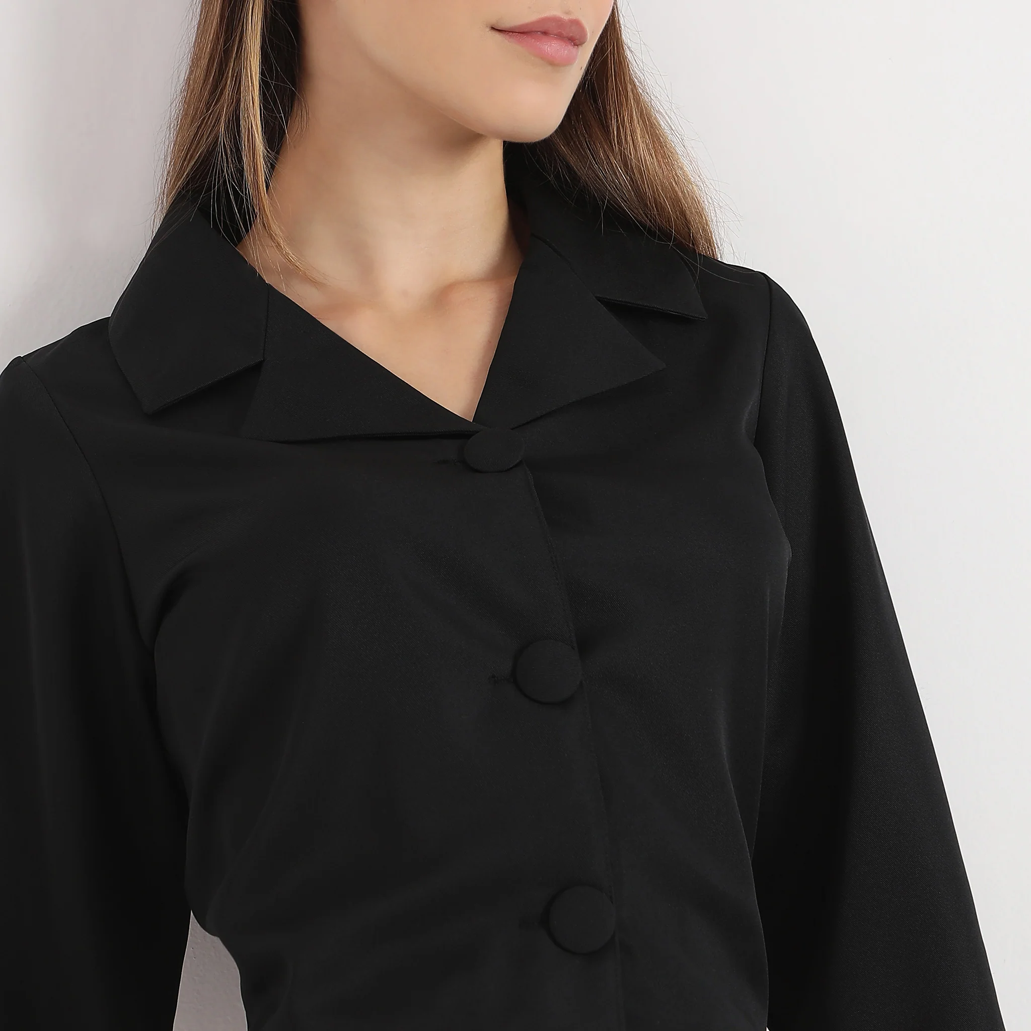 Crop Length Lapel Collar Formal Shirt - Image 4
