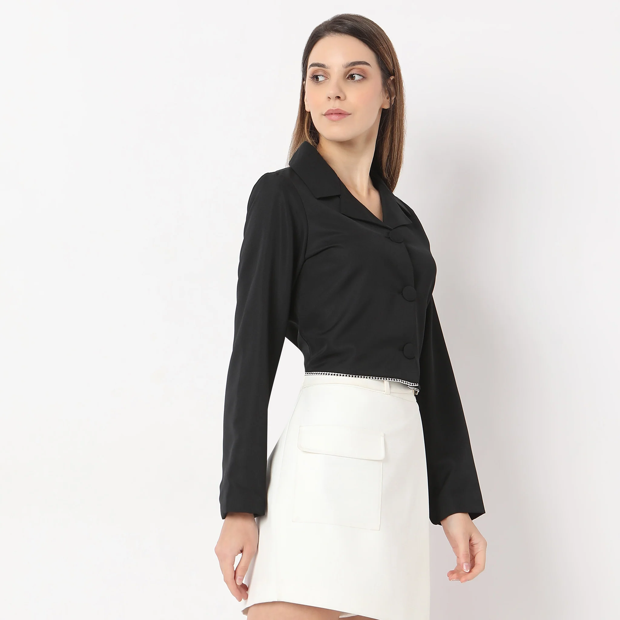 Crop Length Lapel Collar Formal Shirt - Image 5