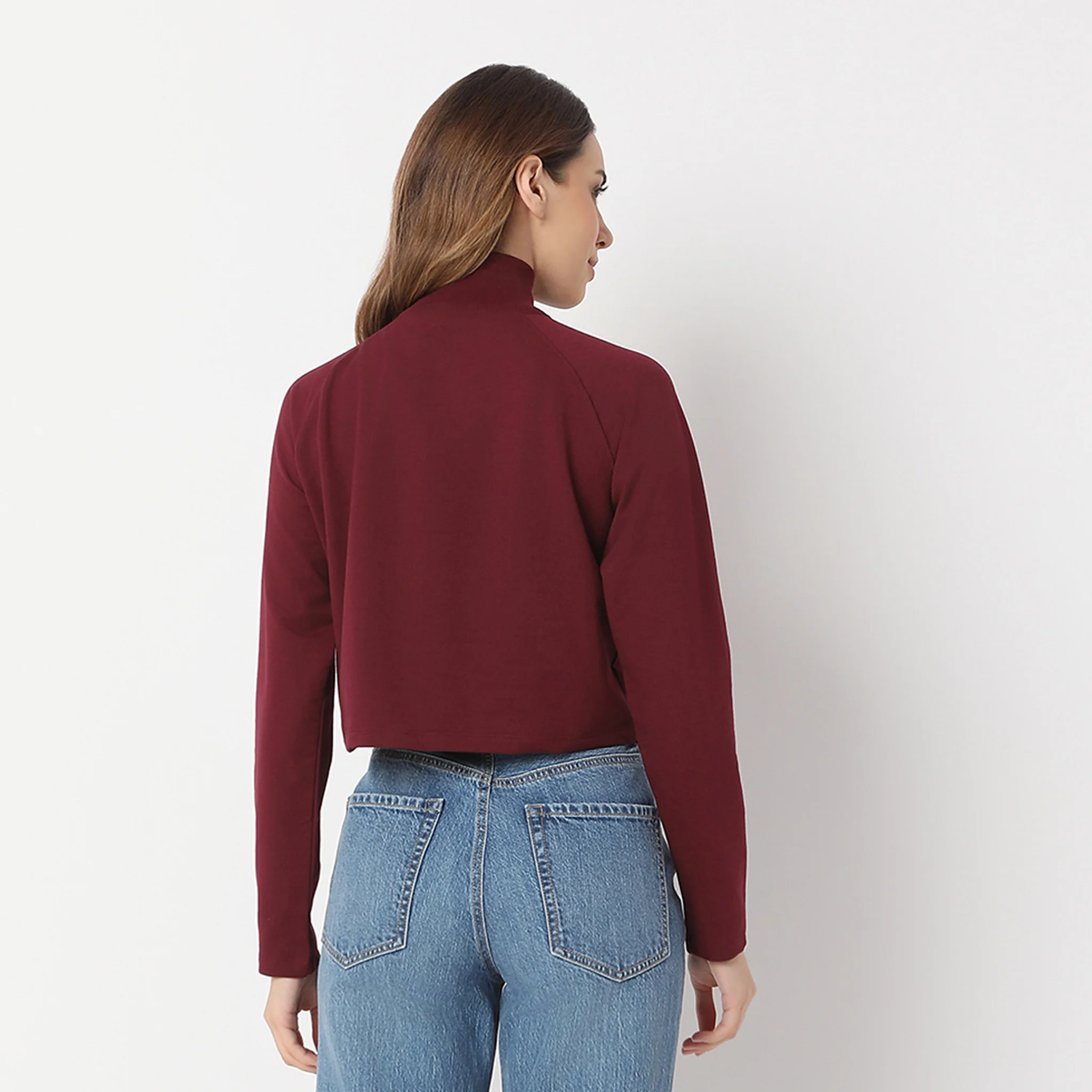 Crop Length Quarter Zip Straight Knit Sweat Tee - Image 3