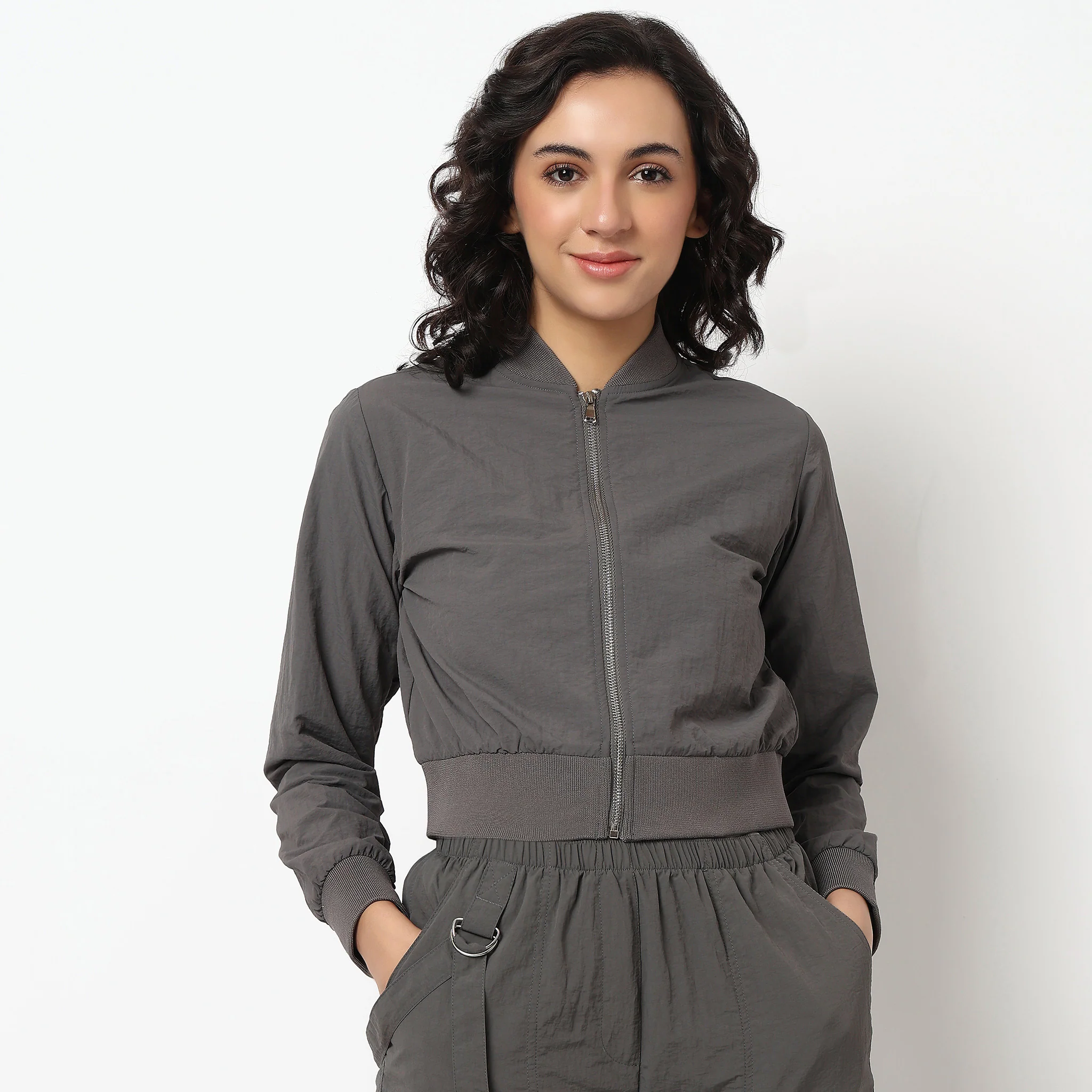 Band Collar Athleisure Cropped T-Shirt - Image 2
