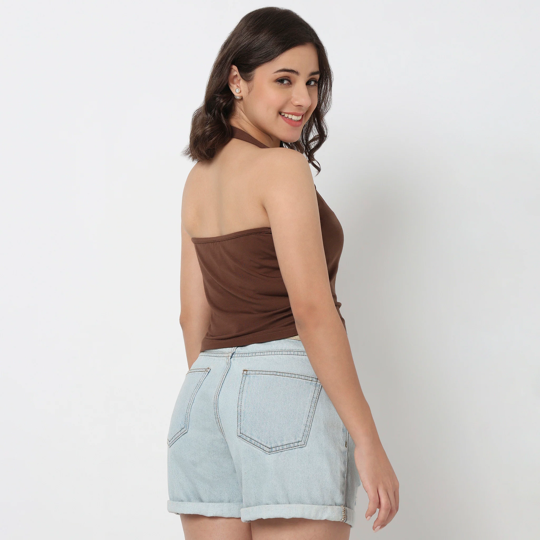 Cropped One Shoulder Ruched Top With Metal Adjuster - Image 3