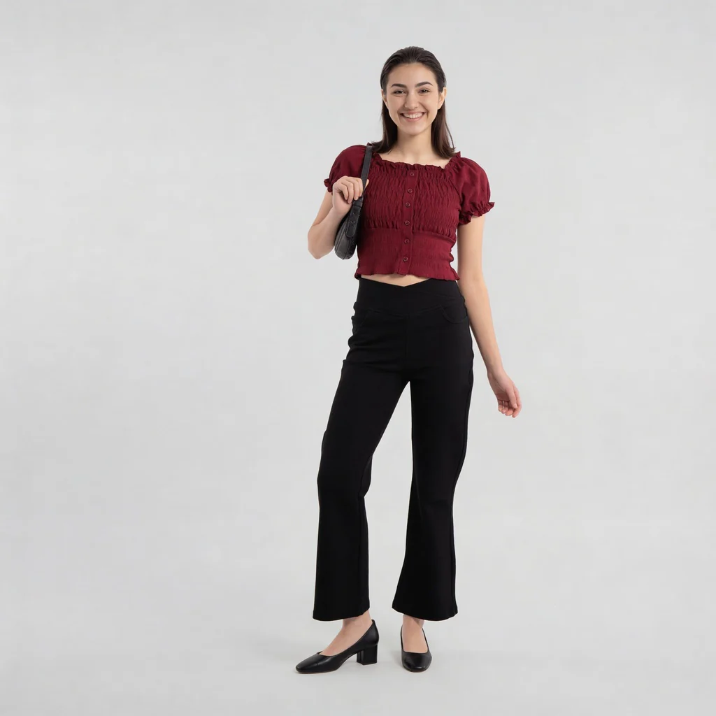 Smocking Detail Square Neck Cropped Top - Image 6