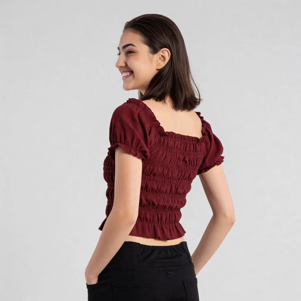 Smocking Detail Square Neck Cropped Top - Image 8