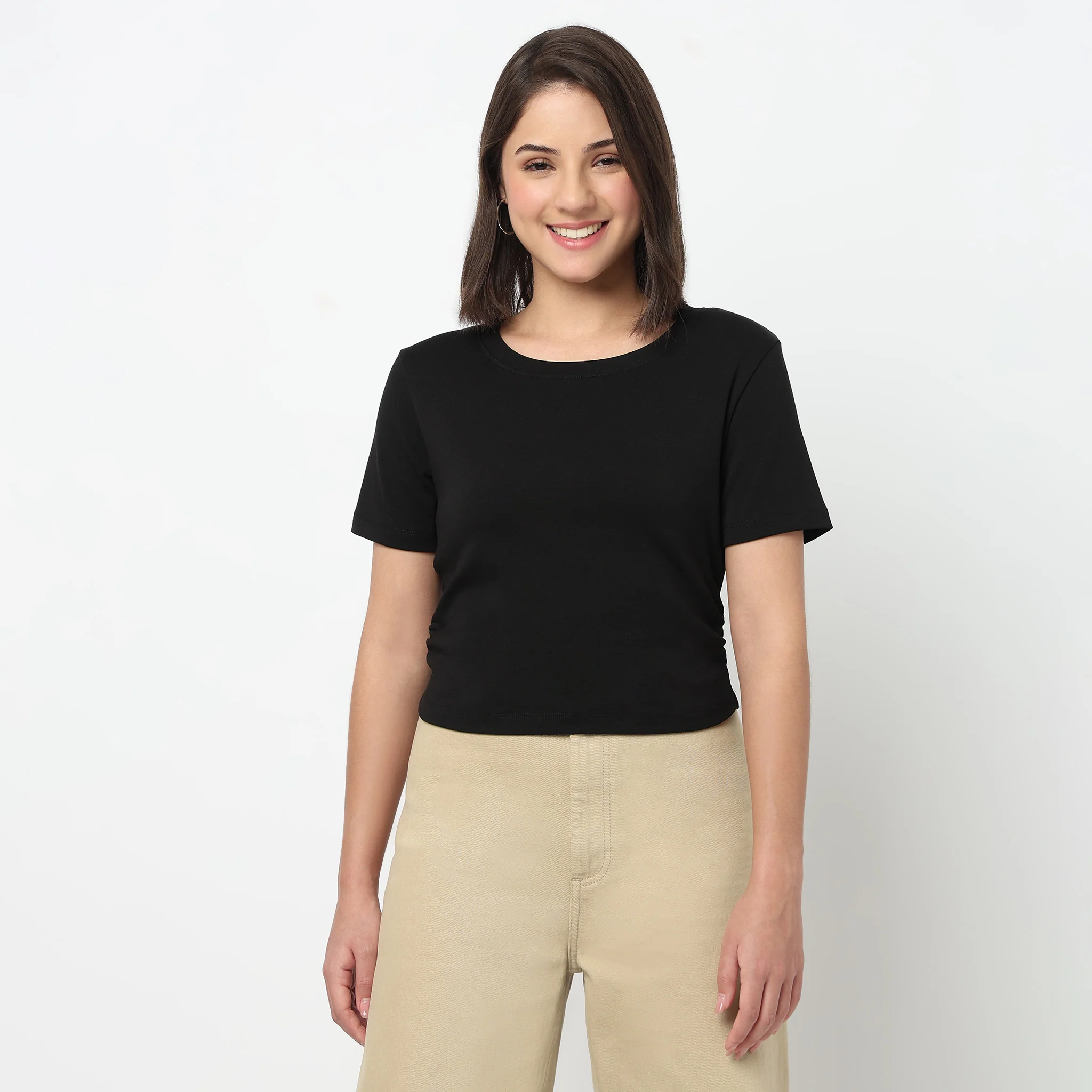 Cropped Side Ruched T-Shirt - Image 2