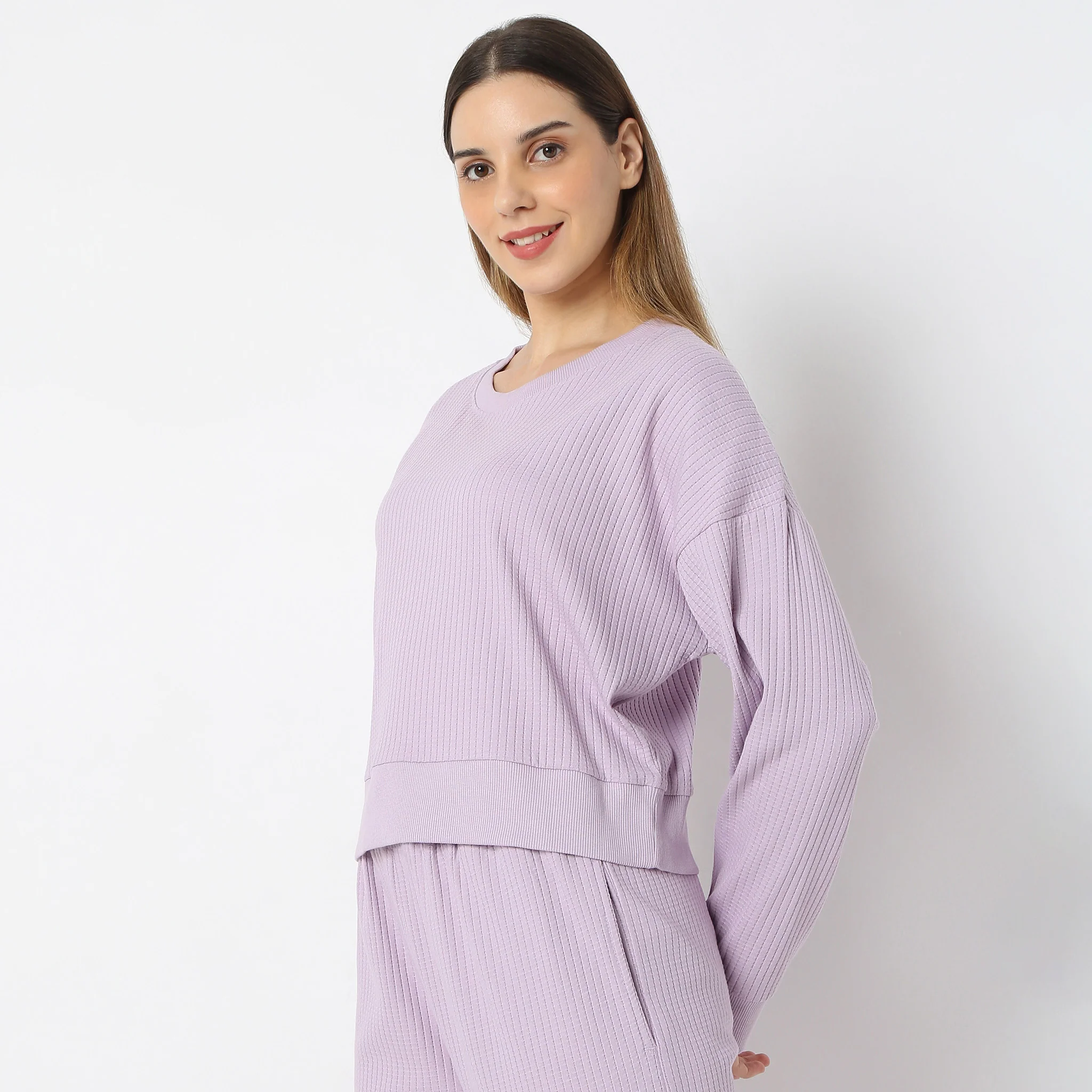 Cropped Solid Round Neck Sweat Tee - Image 10