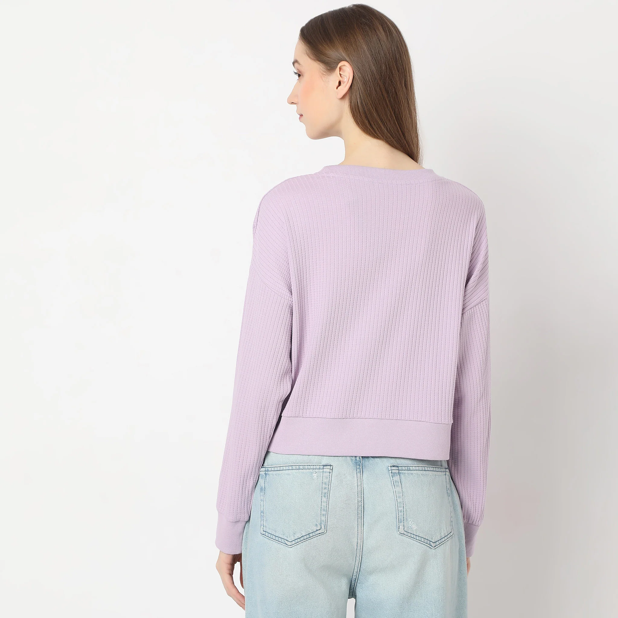 Cropped Solid Round Neck Sweat Tee - Image 3