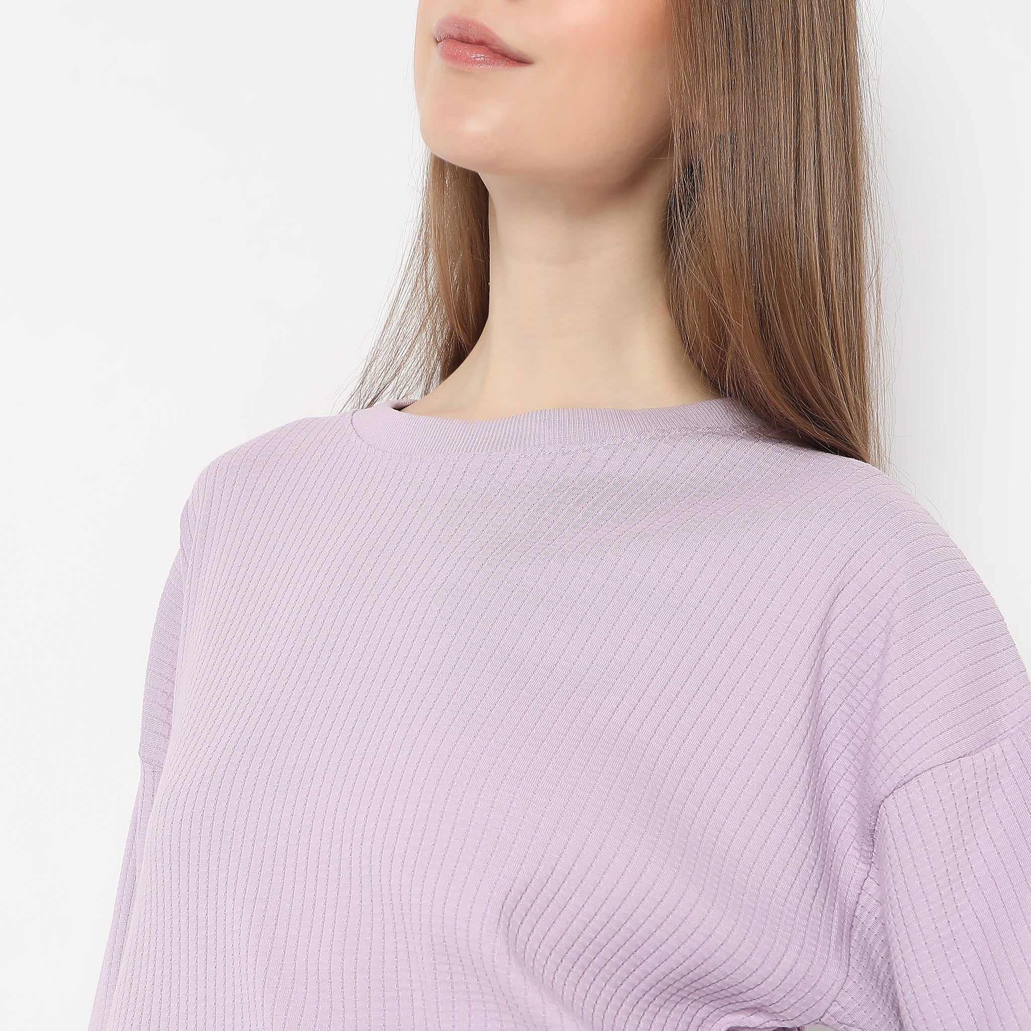 Cropped Solid Round Neck Sweat Tee - Image 4