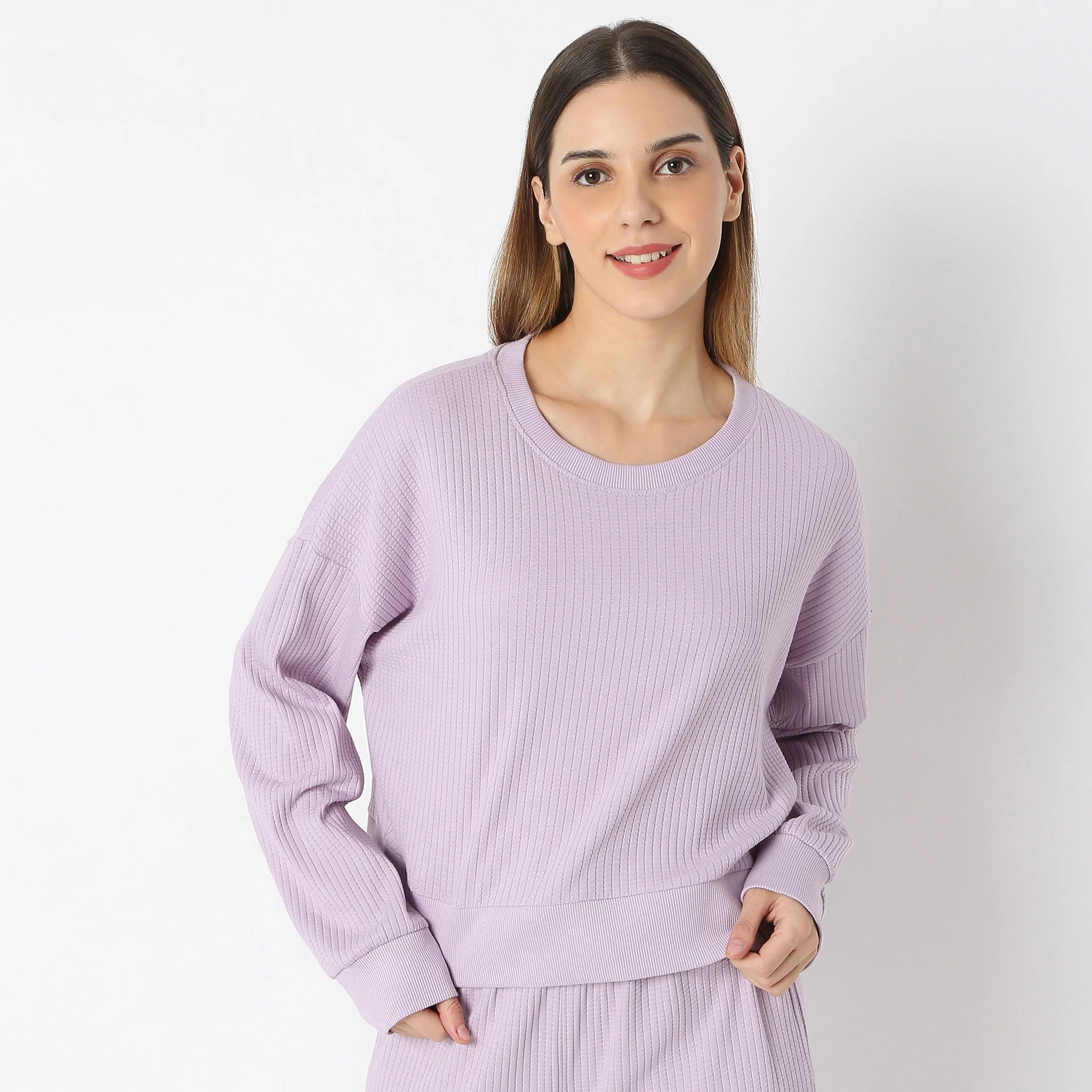Cropped Solid Round Neck Sweat Tee - Image 7