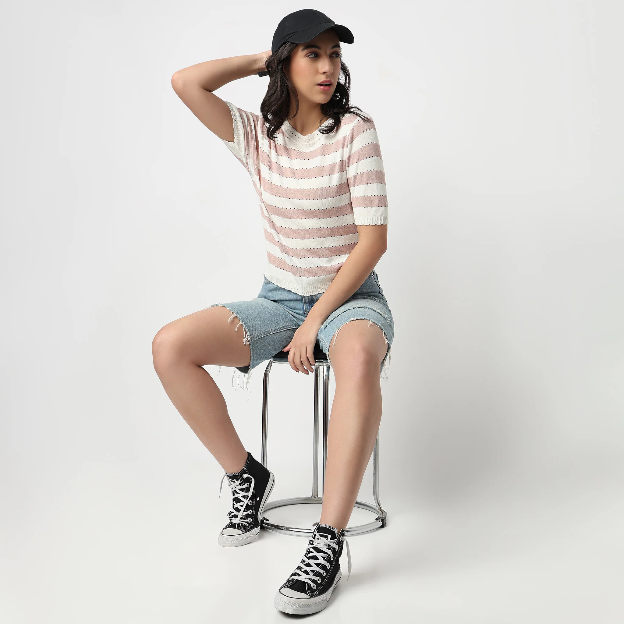 Cropped Striped T-Shirt - Image 2