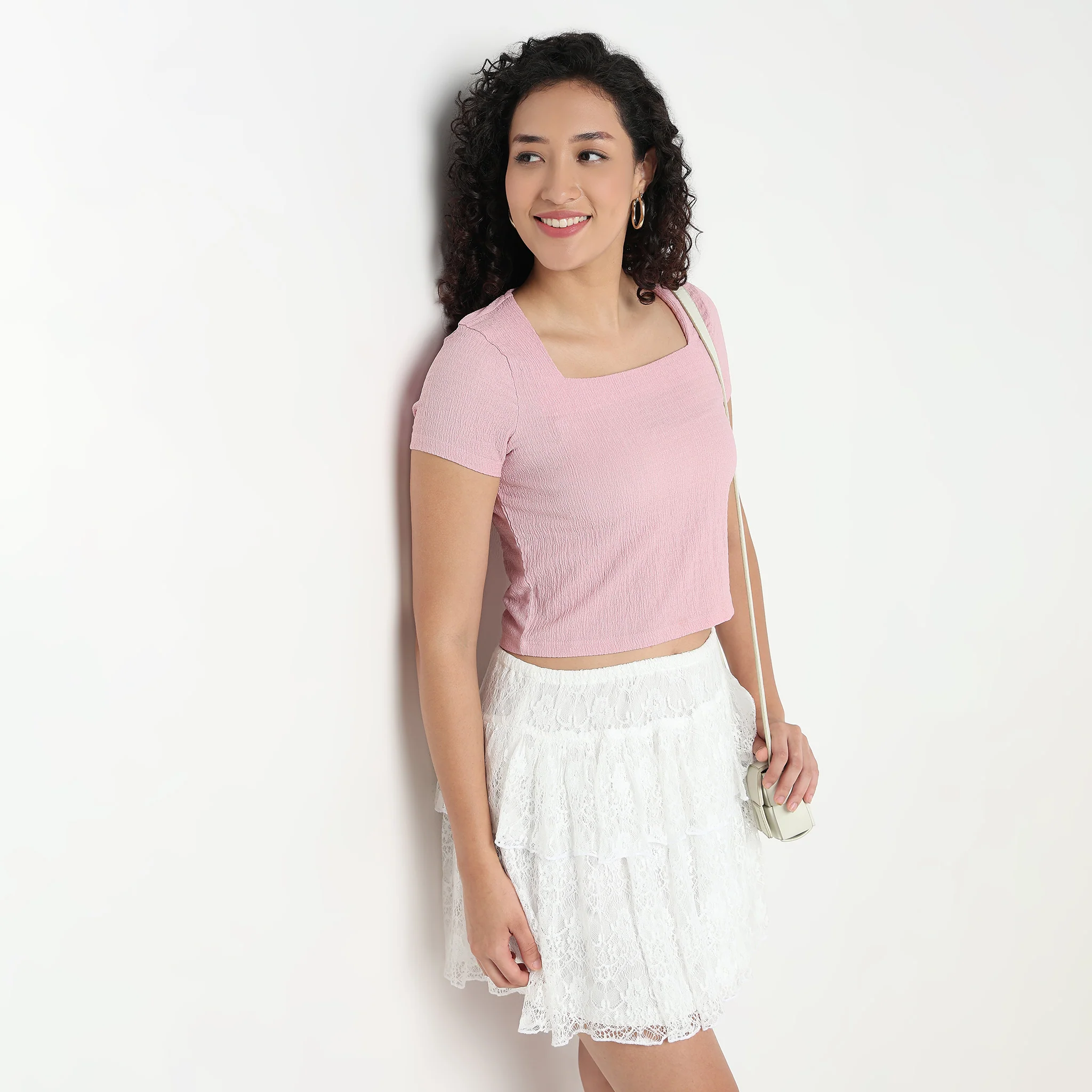 Structured Square Neck Cropped T-Shirt