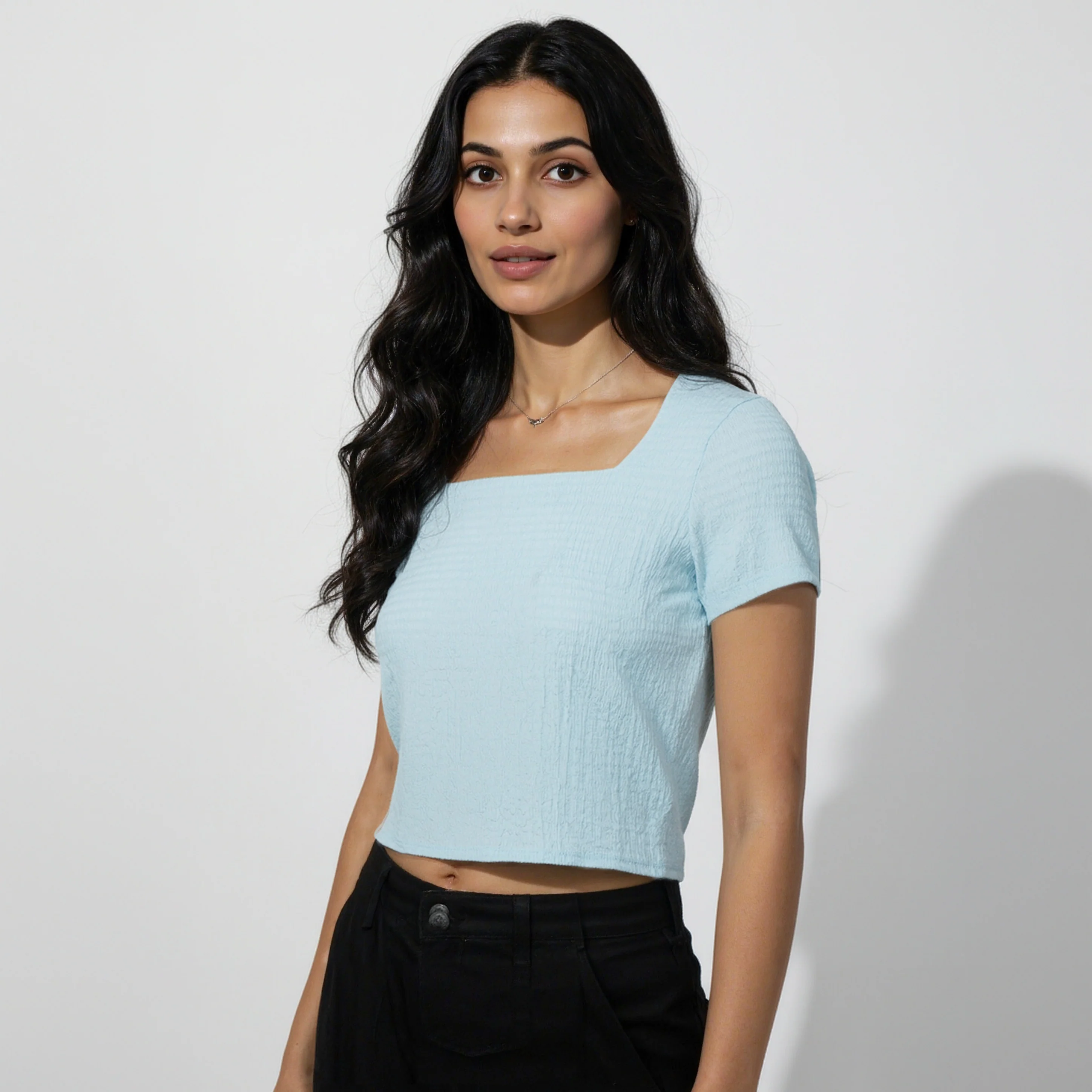Structured Square Neck Cropped T-Shirt - Image 10