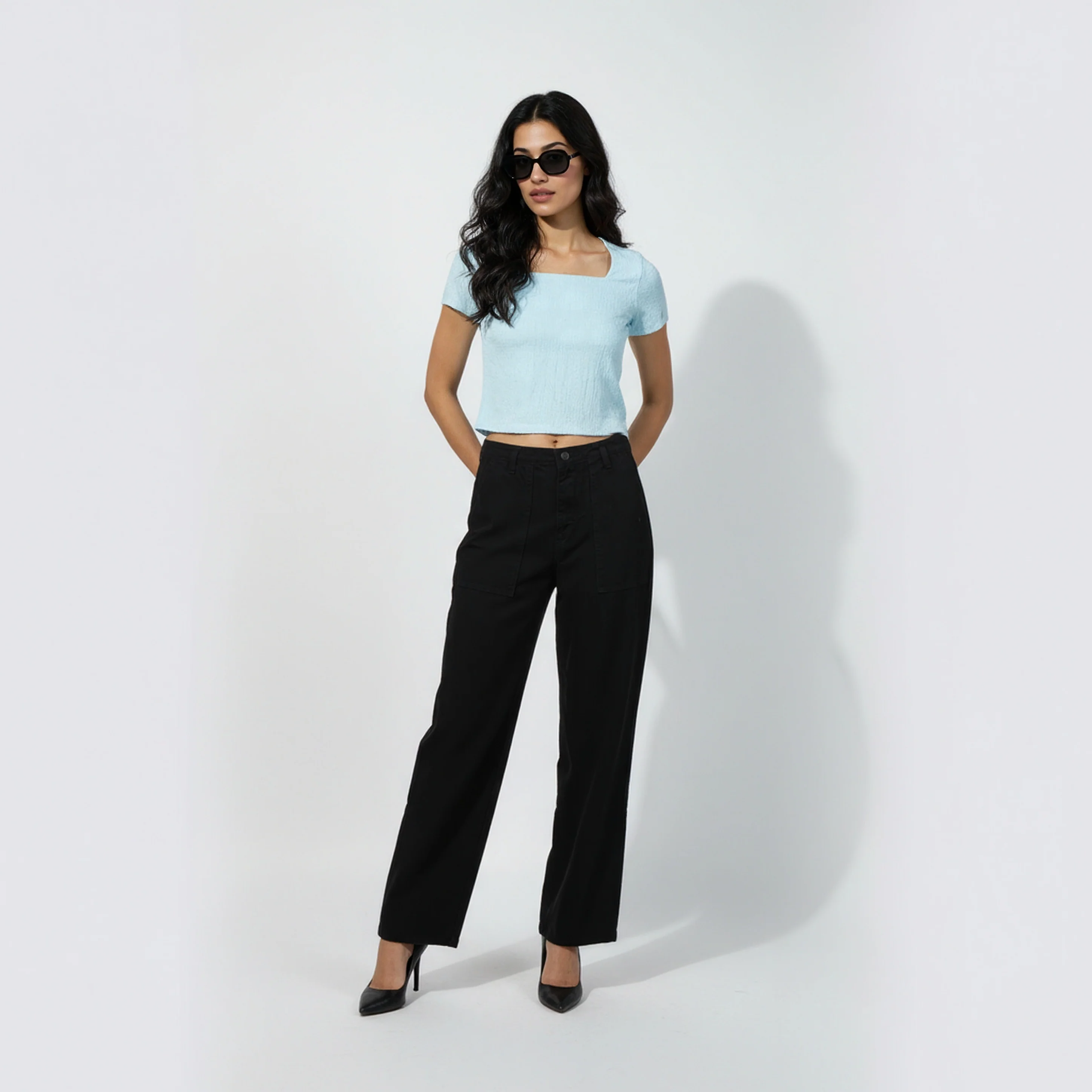 Structured Square Neck Cropped T-Shirt - Image 6