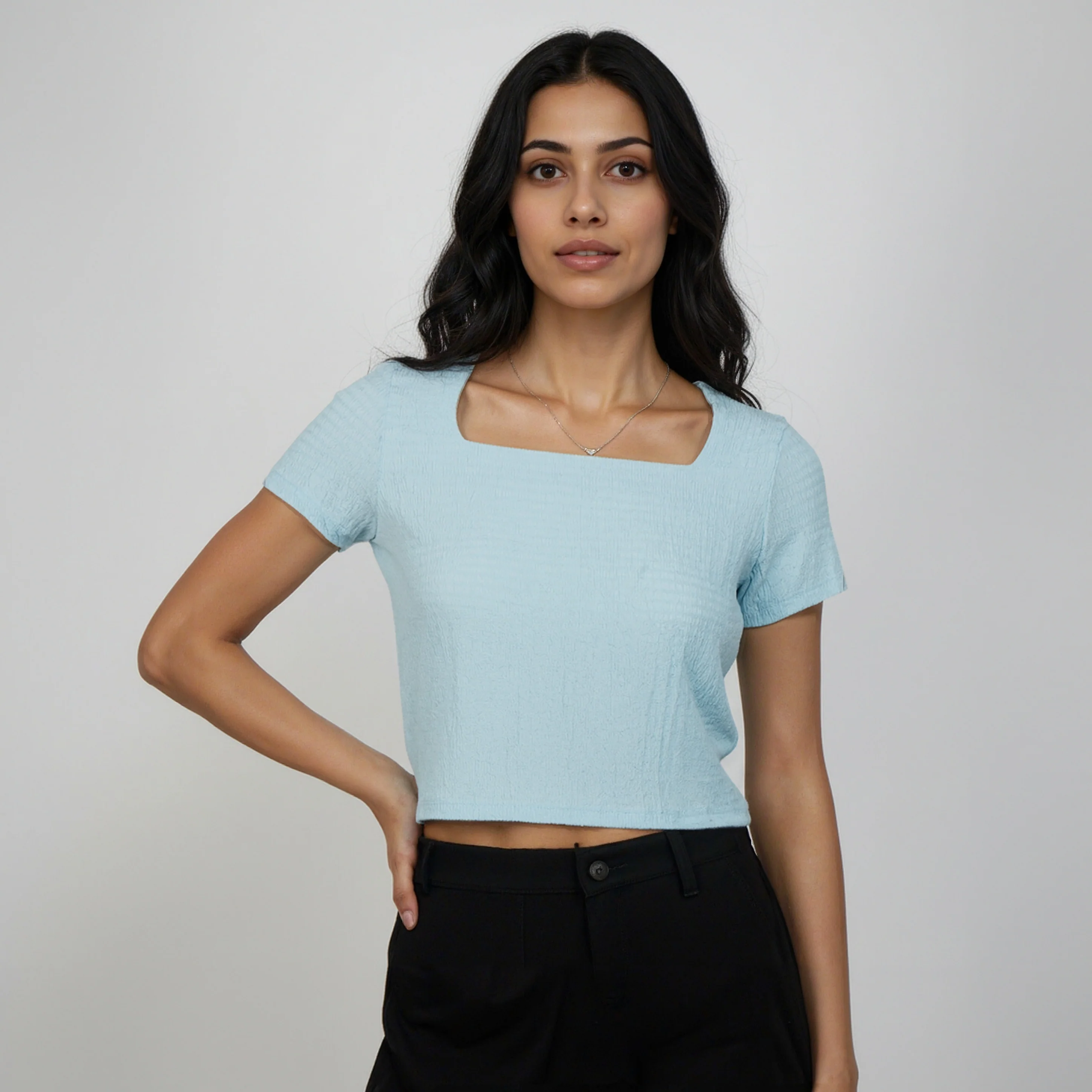 Structured Square Neck Cropped T-Shirt - Image 7