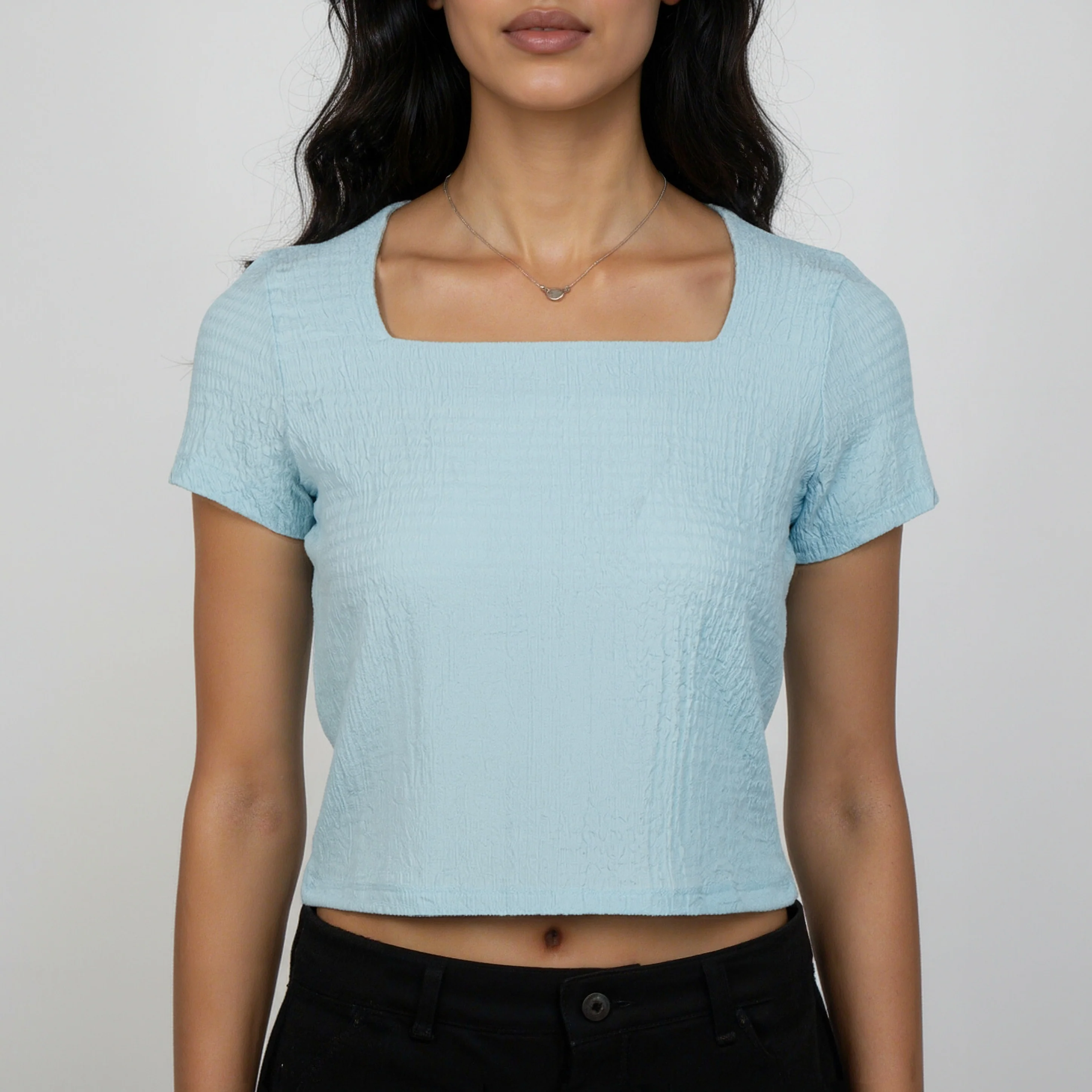 Structured Square Neck Cropped T-Shirt - Image 9