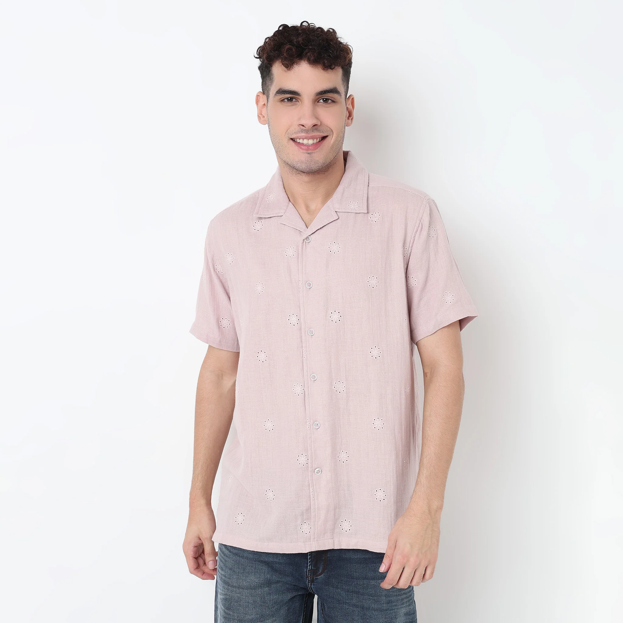 Schiffli Cotton Cuban Shirt - Image 2