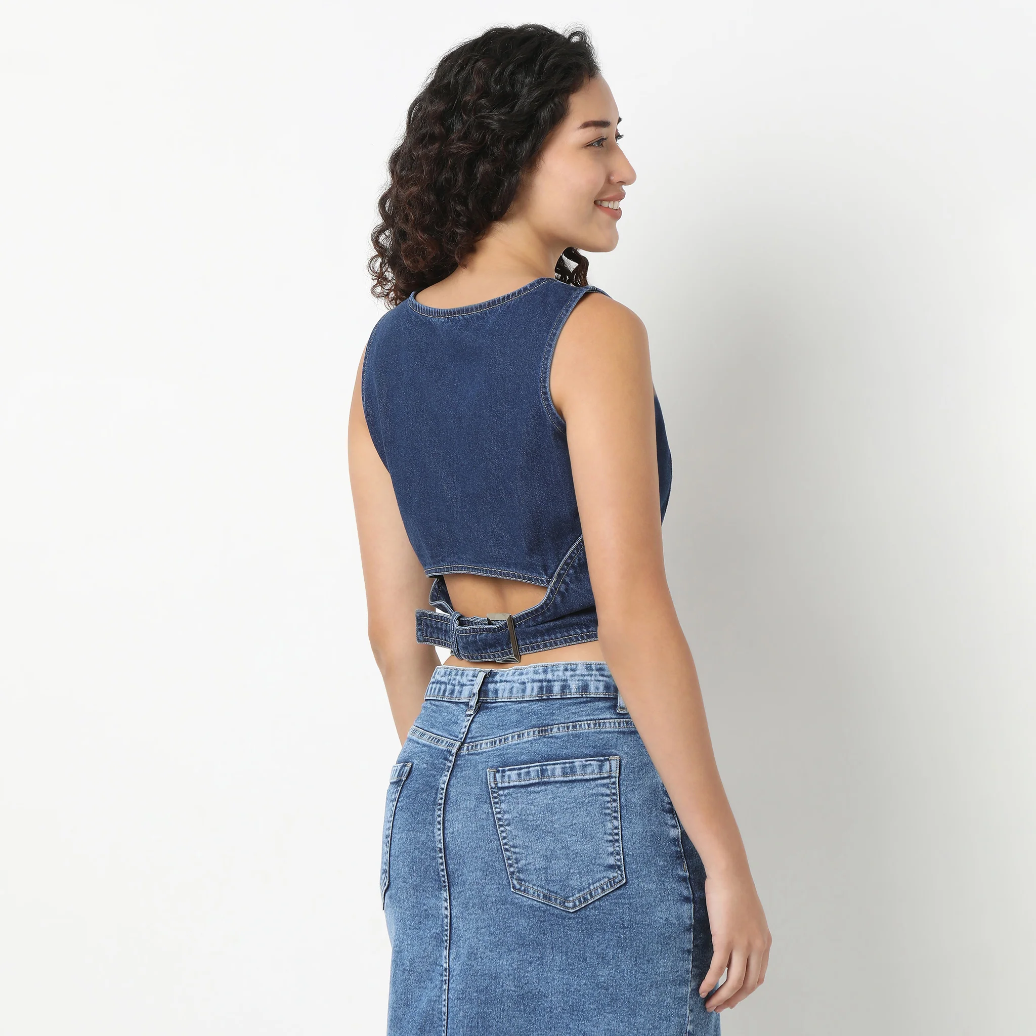 Denim Basic Waistcoat With Metal Button Closure - Image 3