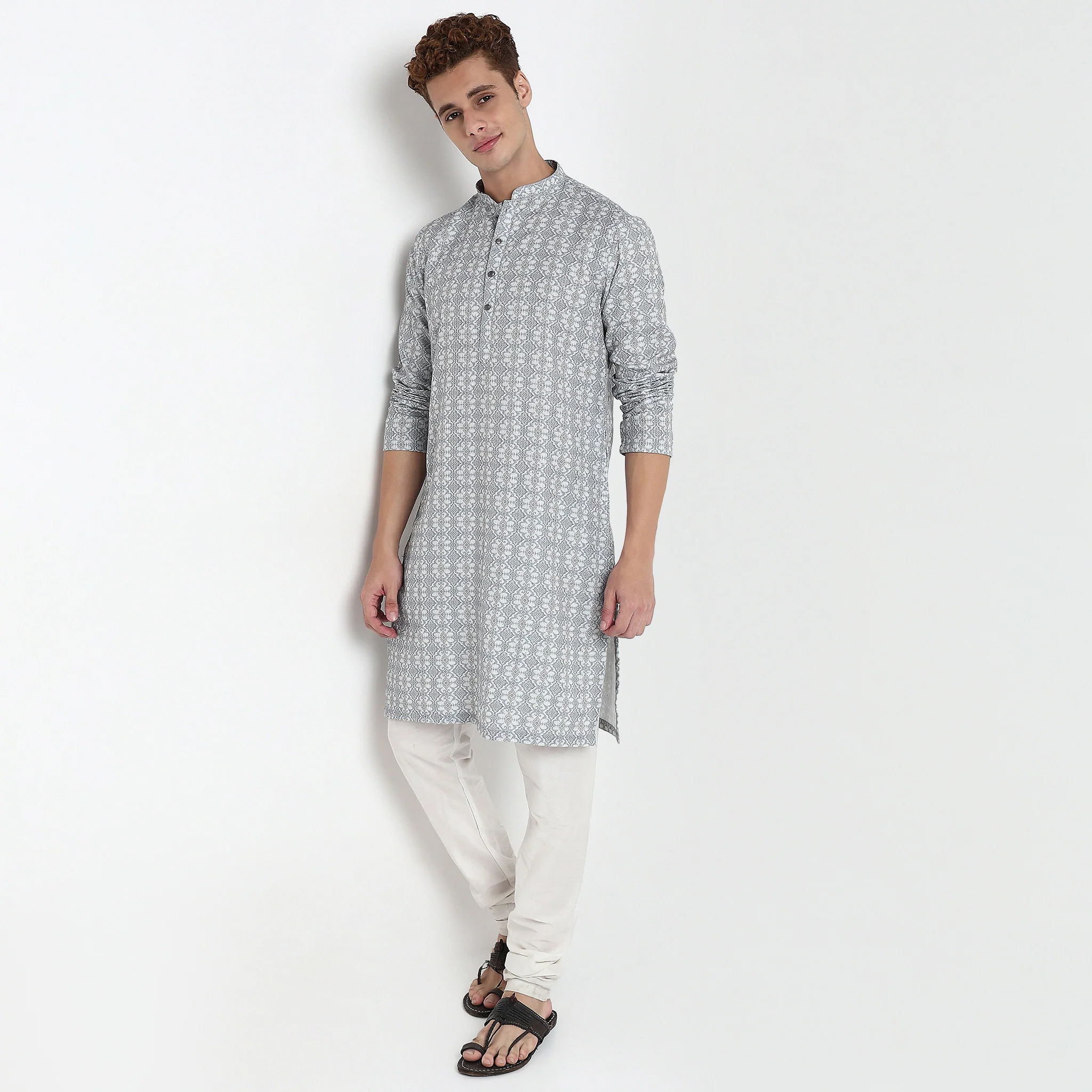 Digital Print Mandarin Collar Long Kurta