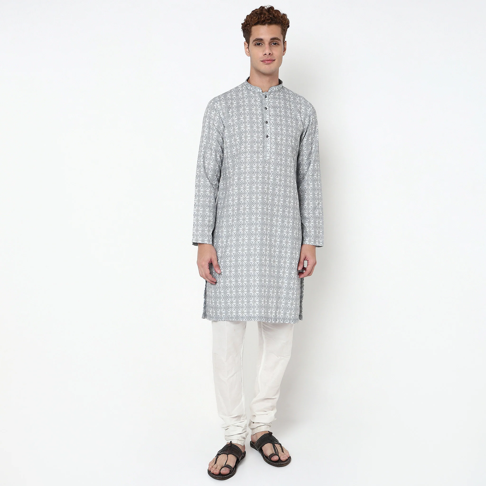 Digital Print Mandarin Collar Long Kurta - Image 2