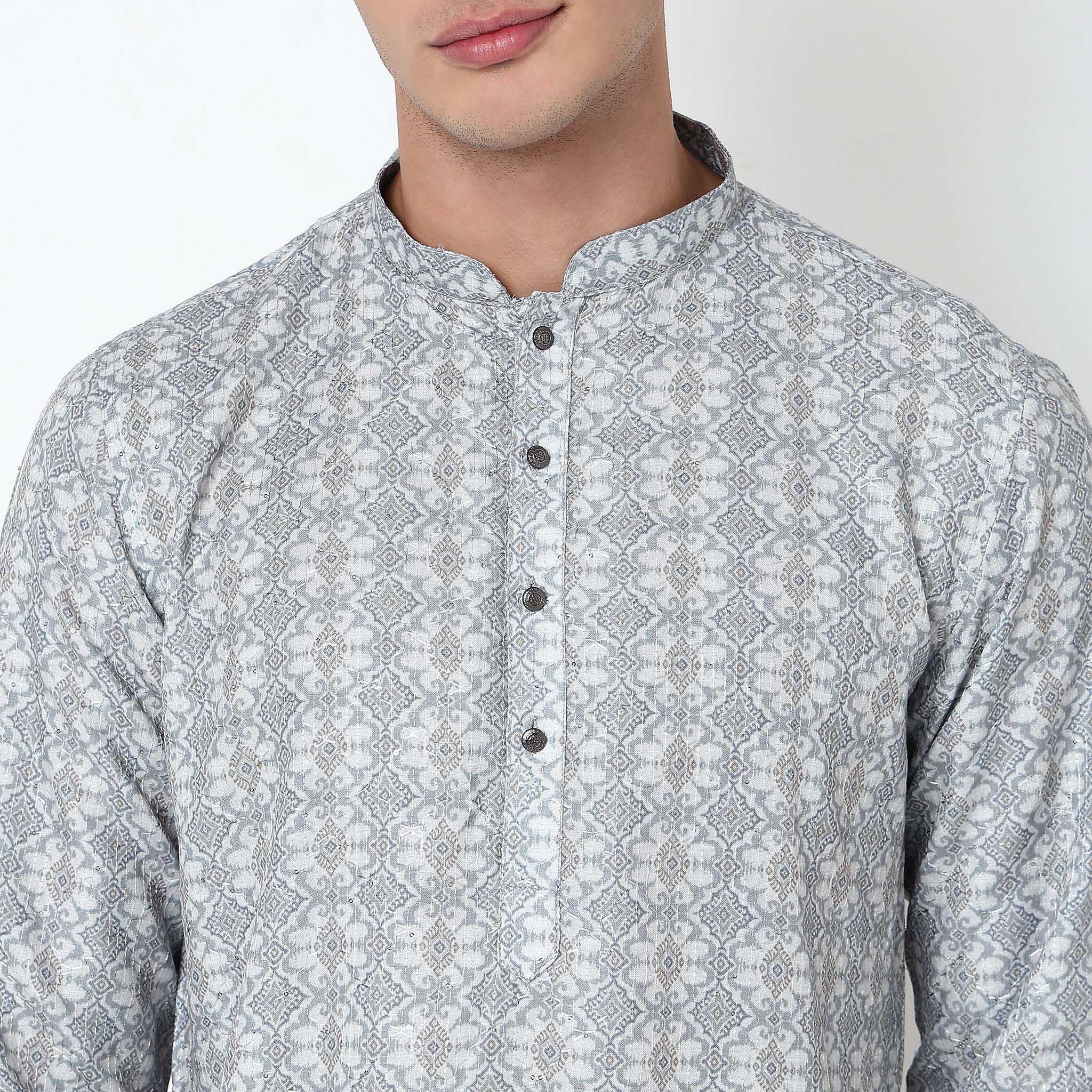 Digital Print Mandarin Collar Long Kurta - Image 4