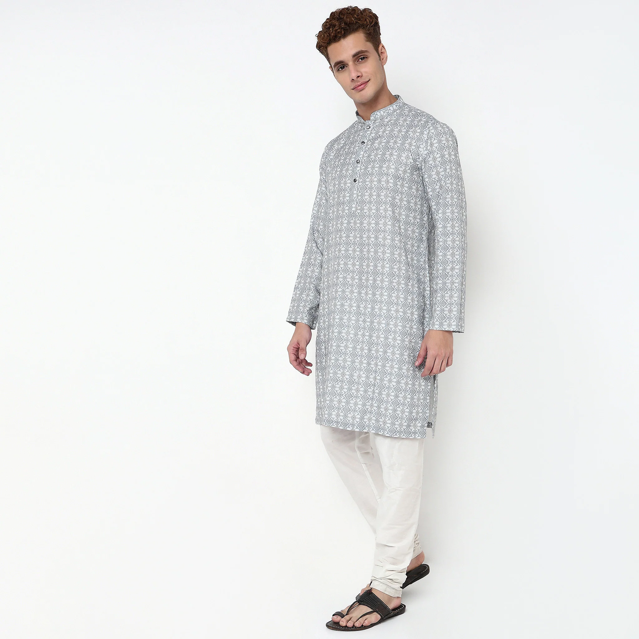 Digital Print Mandarin Collar Long Kurta - Image 5