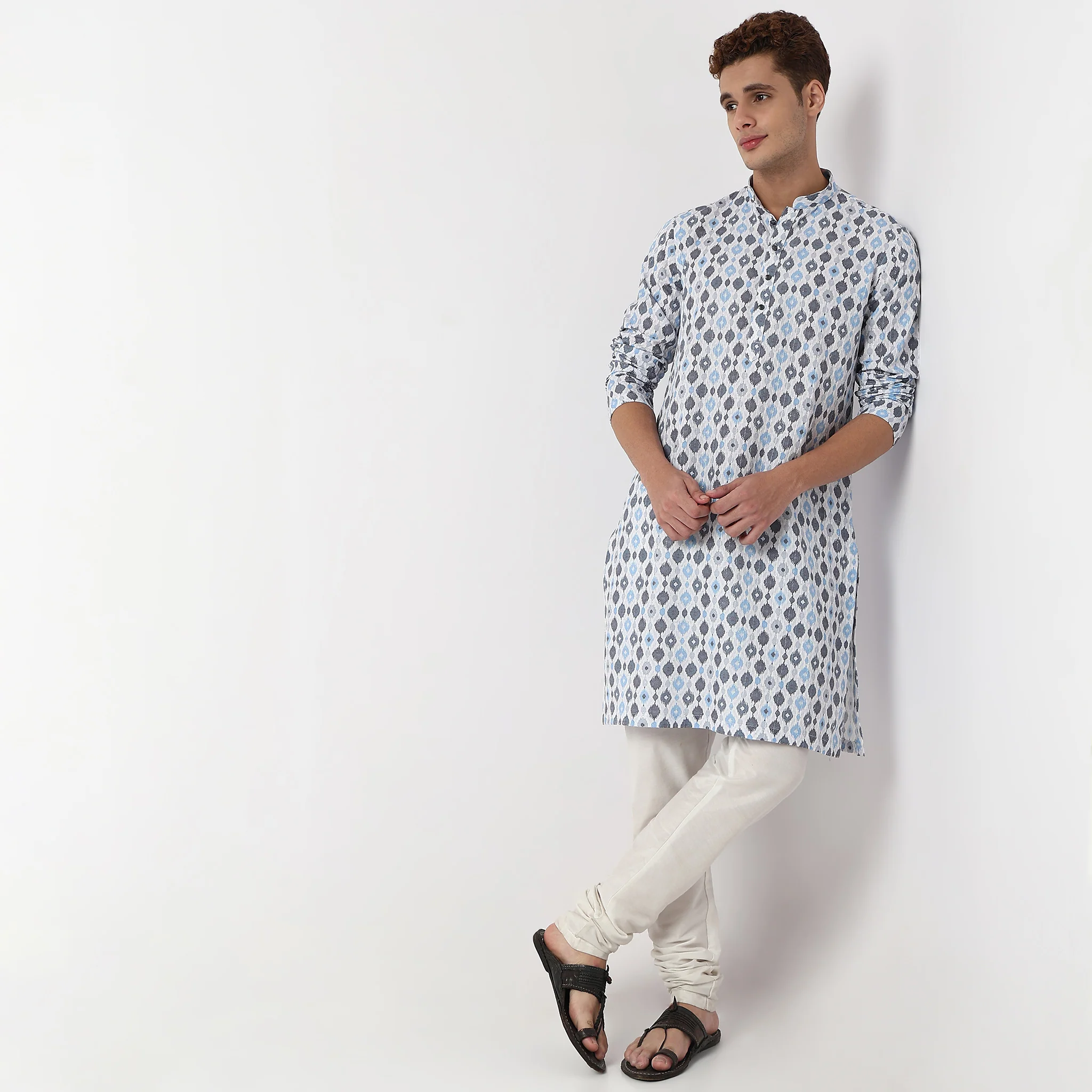 Digital Print Mandarin Collar Long Kurta