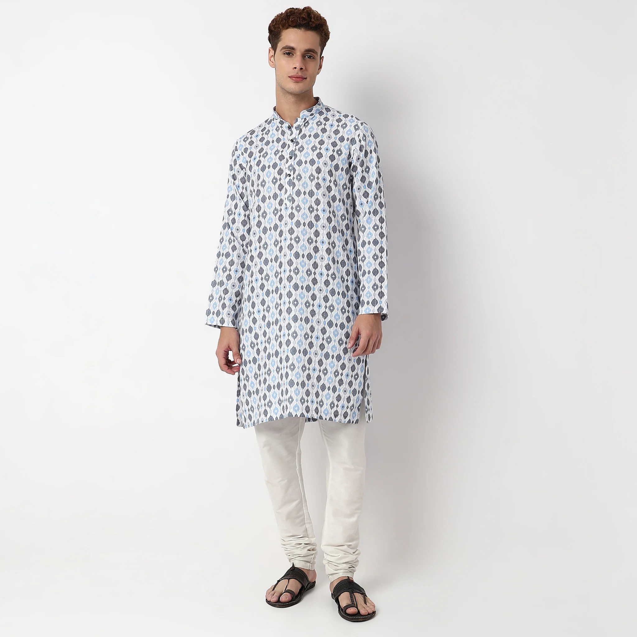 Digital Print Mandarin Collar Long Kurta - Image 2