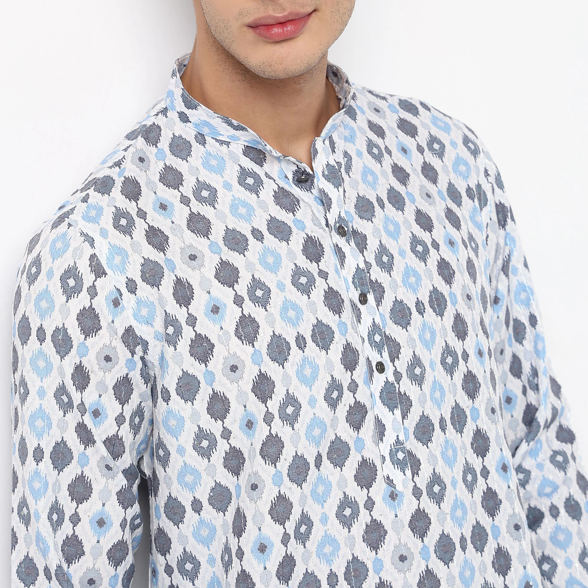 Digital Print Mandarin Collar Long Kurta - Image 4