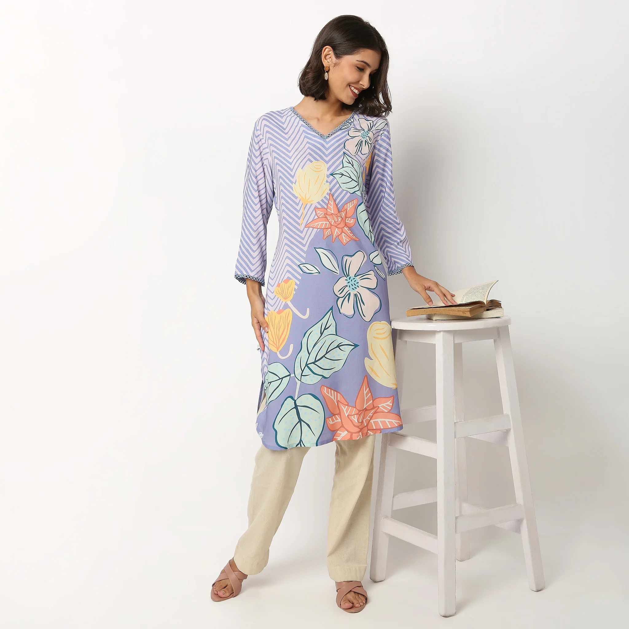 Digital Printed V Neck Kurta