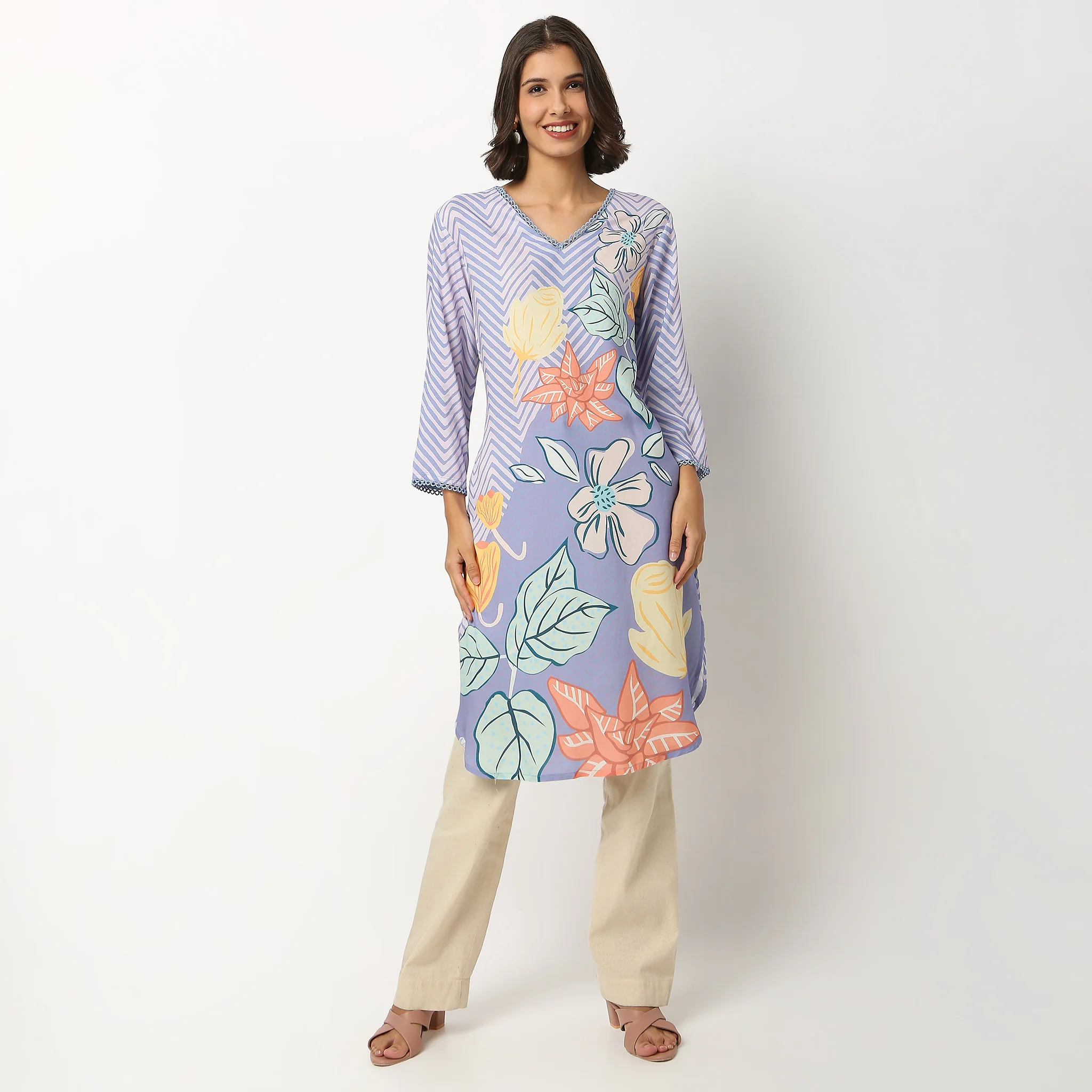 Digital Printed V Neck Kurta - Image 2