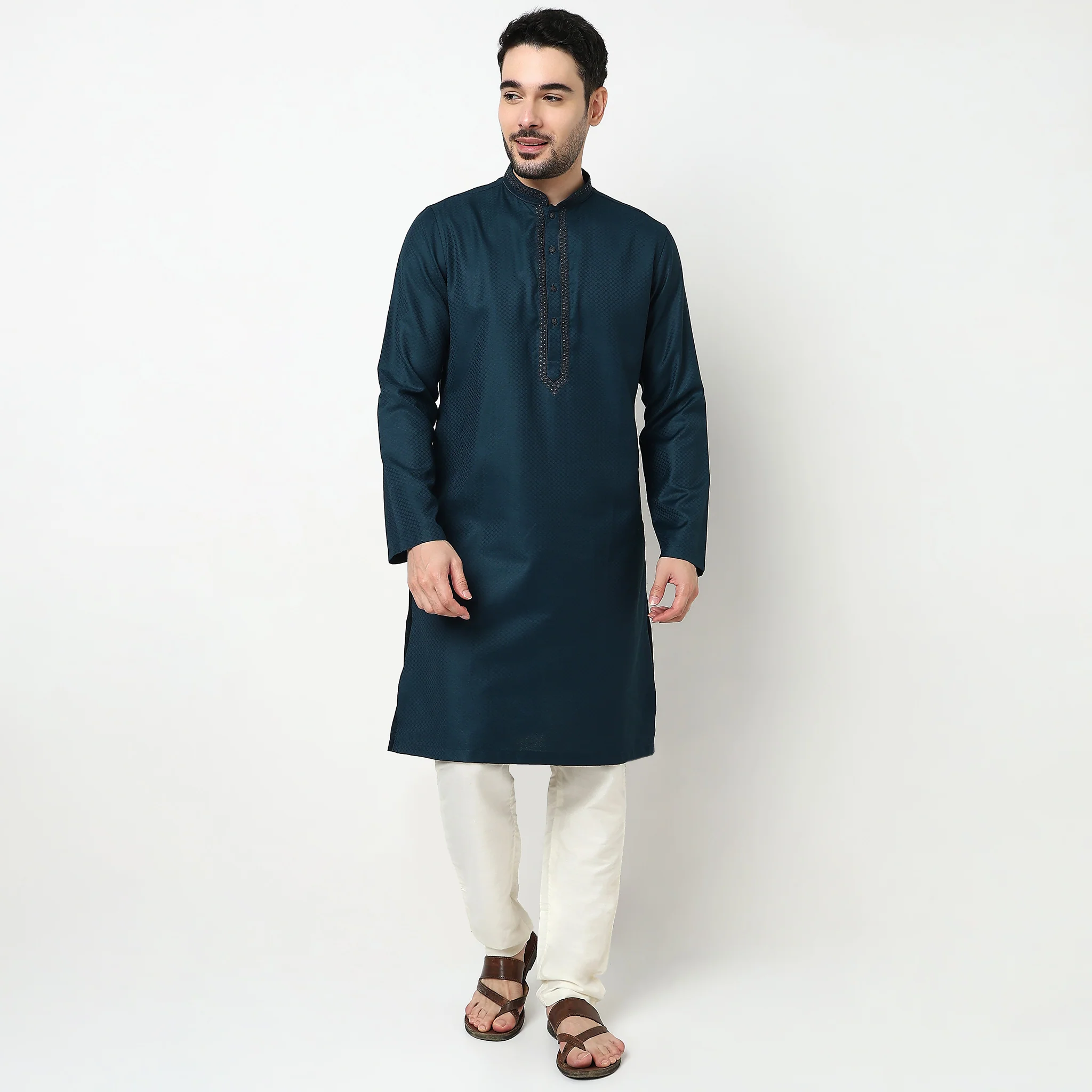 Dobby Jacquard Long Kurta - Image 2