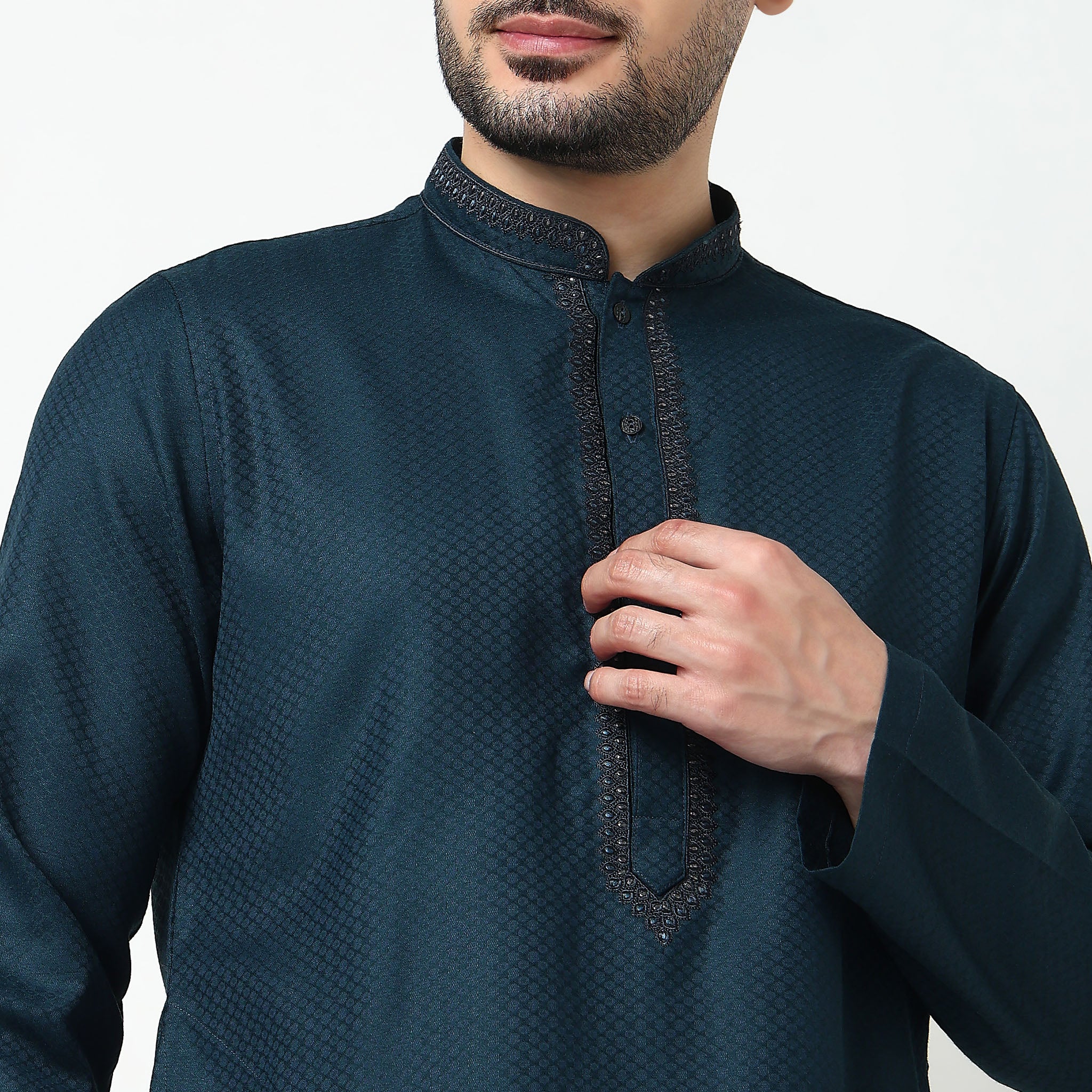 Dobby Jacquard Long Kurta - Image 4
