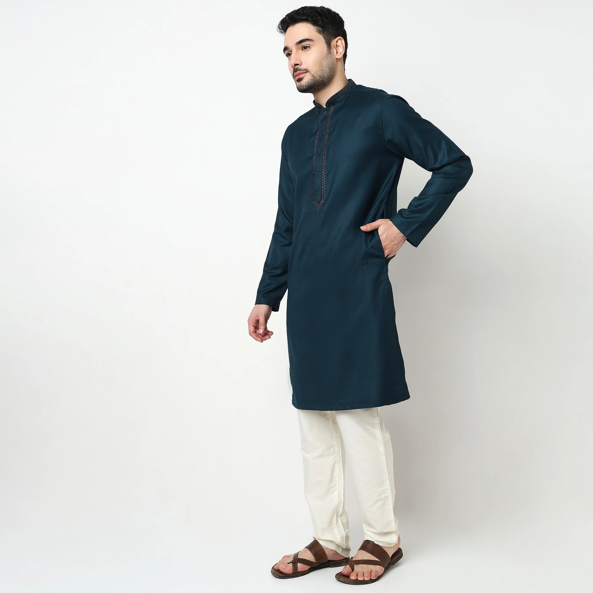 Dobby Jacquard Long Kurta - Image 5