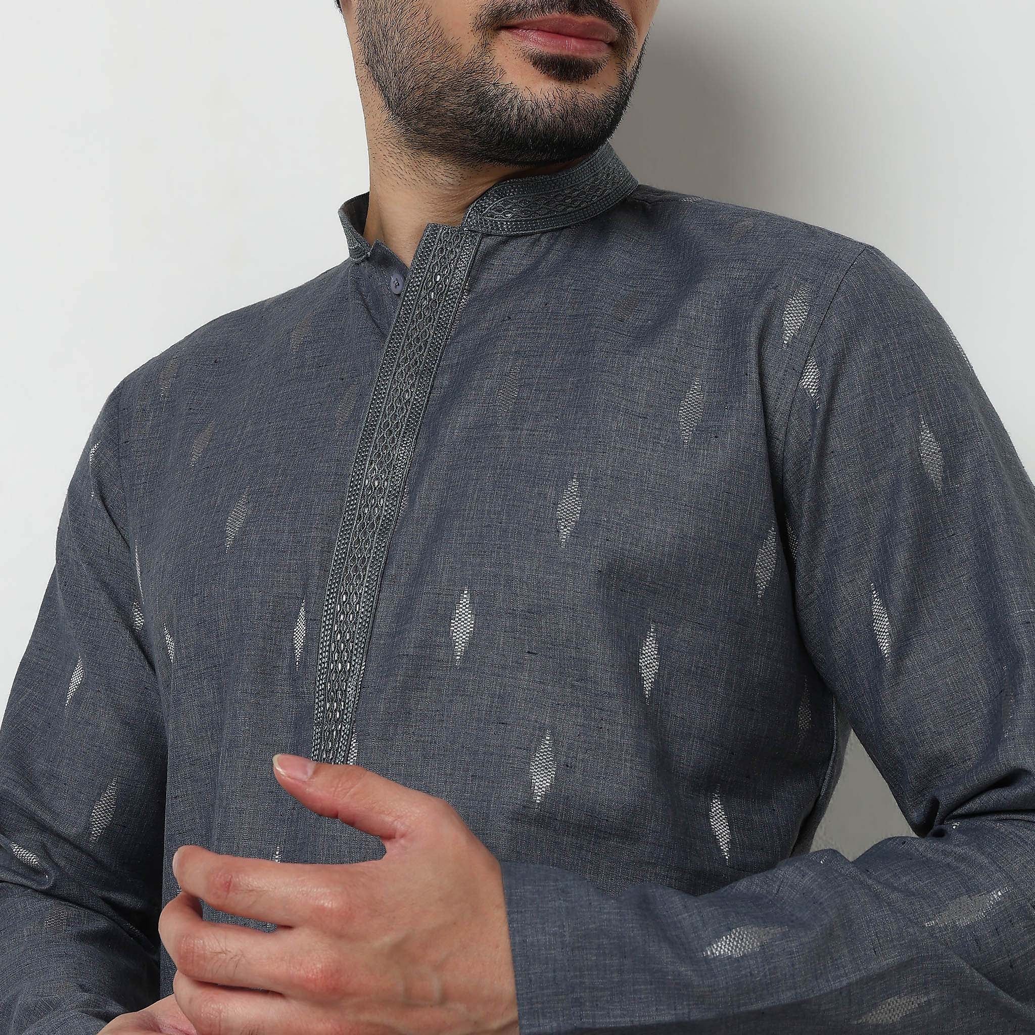 Dobby Jacquard Long Kurta - Image 4
