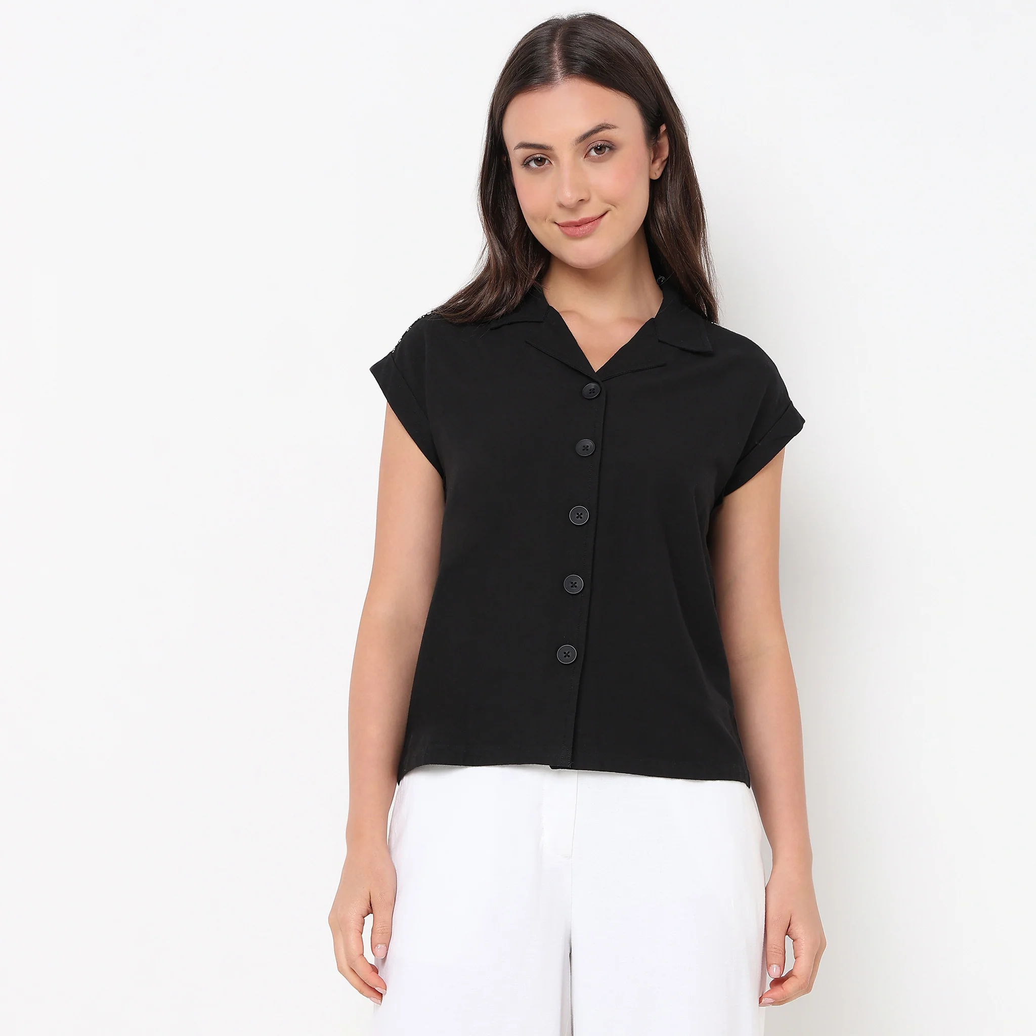 Dolman Sleeve Solid Lace Shirt - Image 2