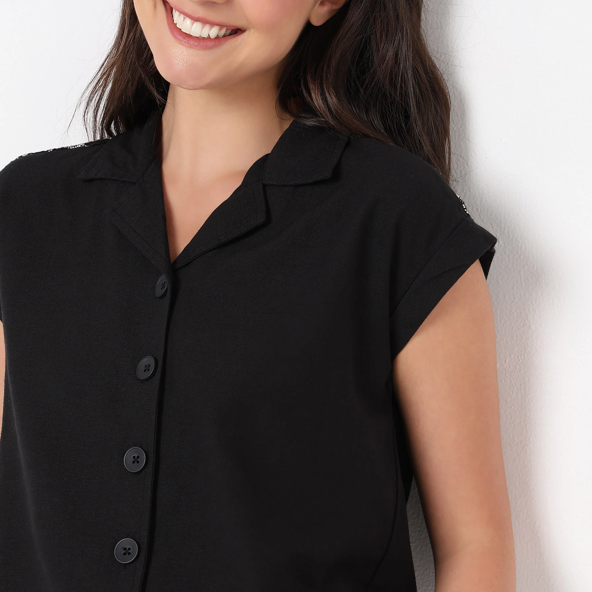Dolman Sleeve Solid Lace Shirt - Image 4
