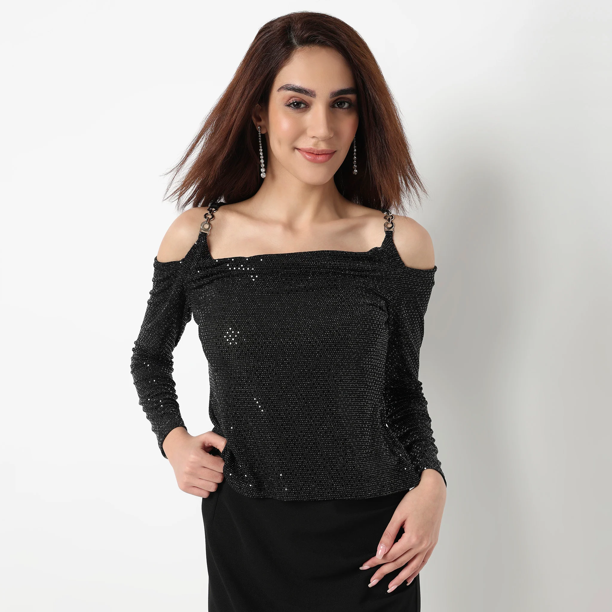 Embellished Cowl Neck Party Top - Image 2