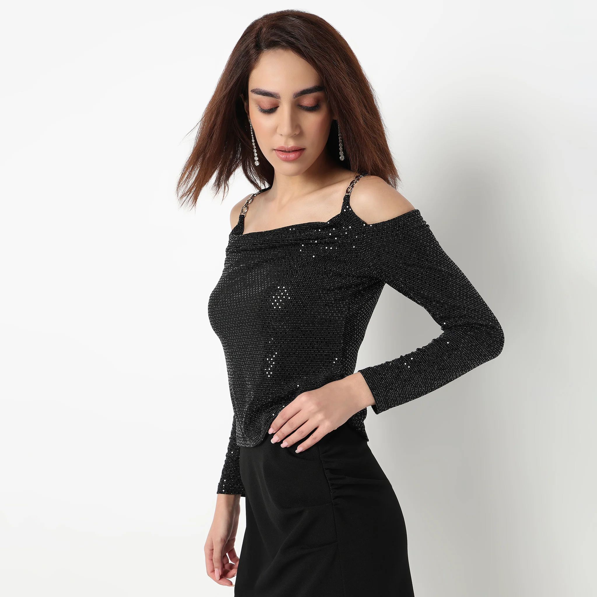 Embellished Cowl Neck Party Top - Image 5