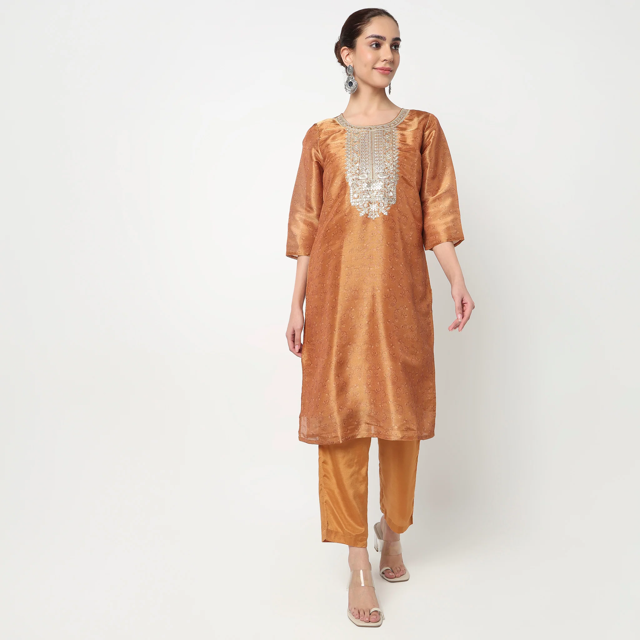 Embellished Straight Kurta with Pant and Dupatta Set - Image 2