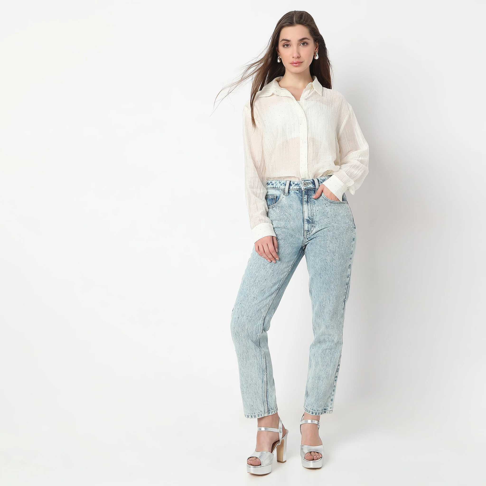 Embellished Stude Work With Full Sleeve Collared Shirt - Image 2