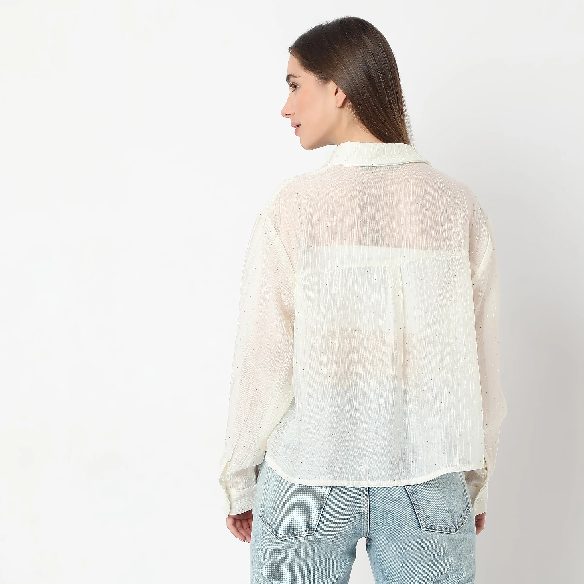 Embellished Stude Work With Full Sleeve Collared Shirt - Image 3
