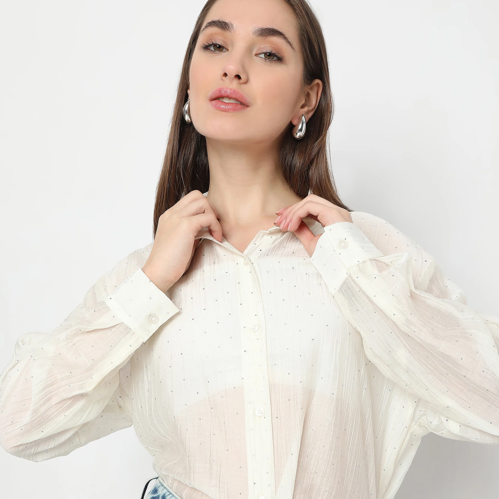 Embellished Stude Work With Full Sleeve Collared Shirt - Image 4