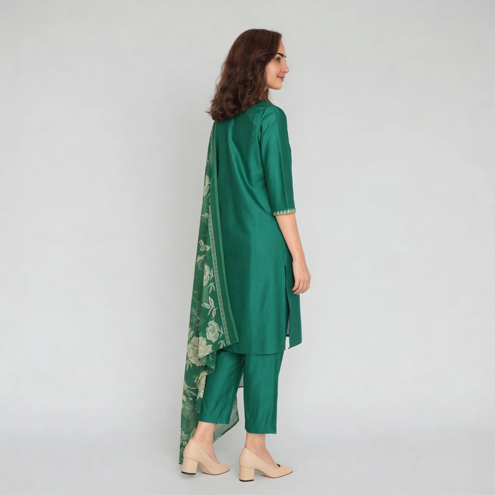 Embellished V-Neck Straight Kurta with Pant & Dupatta Set - Image 3