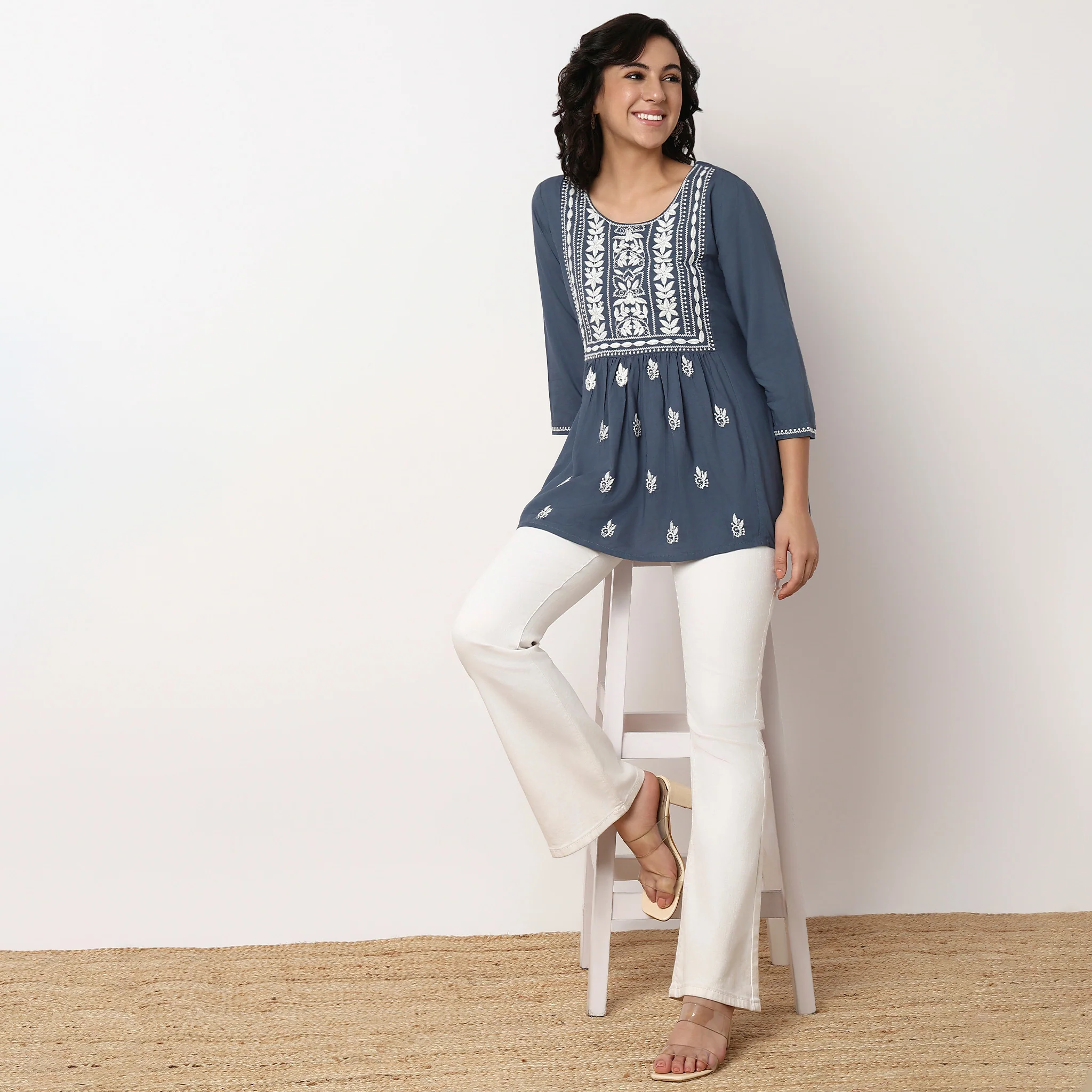 Embroidered Flared Short Kurta