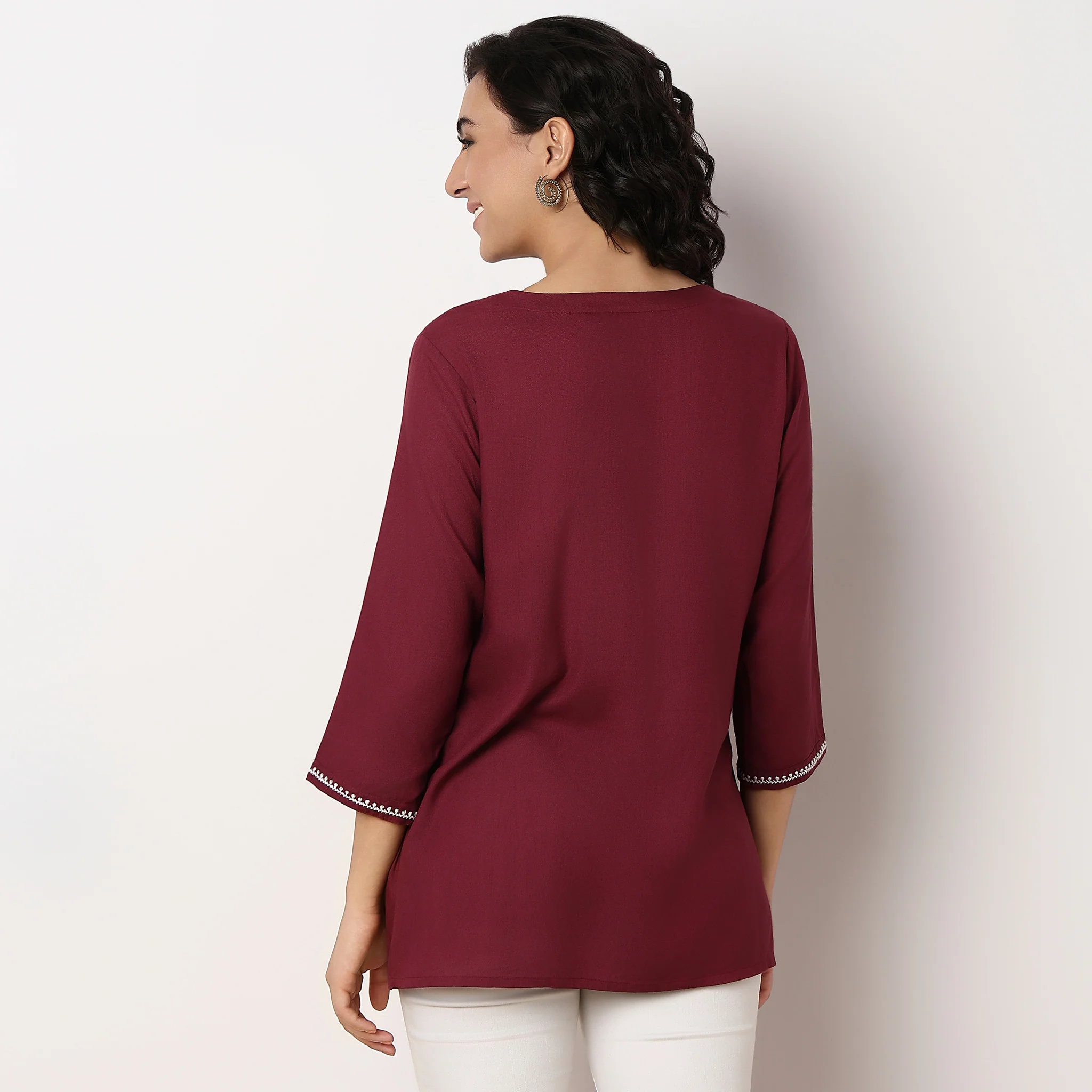 Embroidered Flared Short Kurta - Image 8