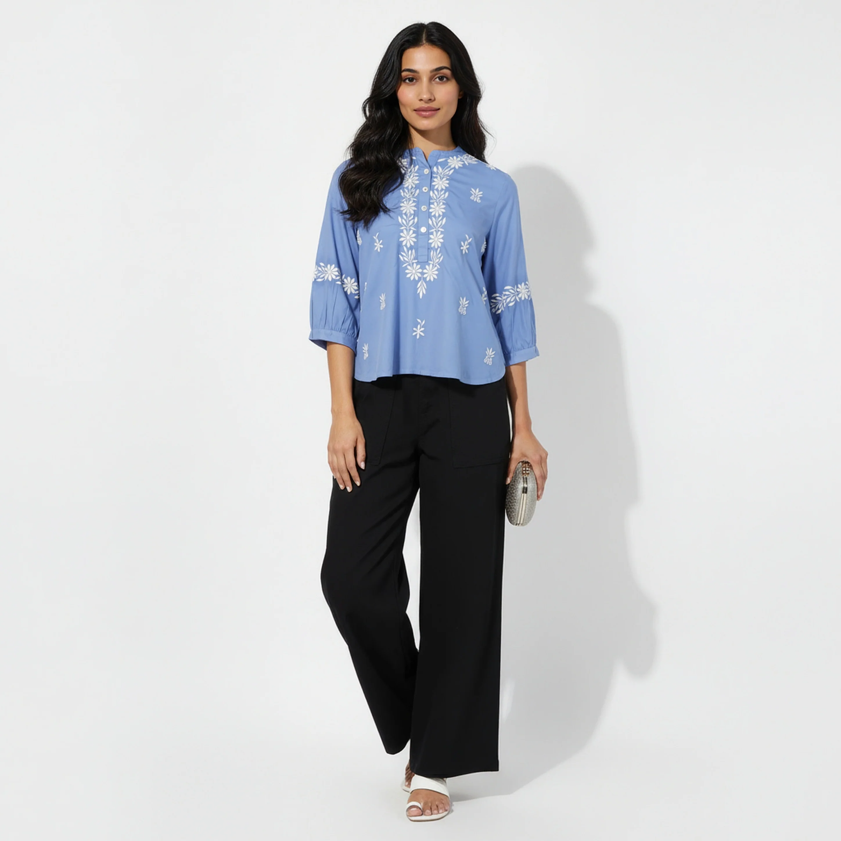 Embroidered Band Neck Top - Image 11