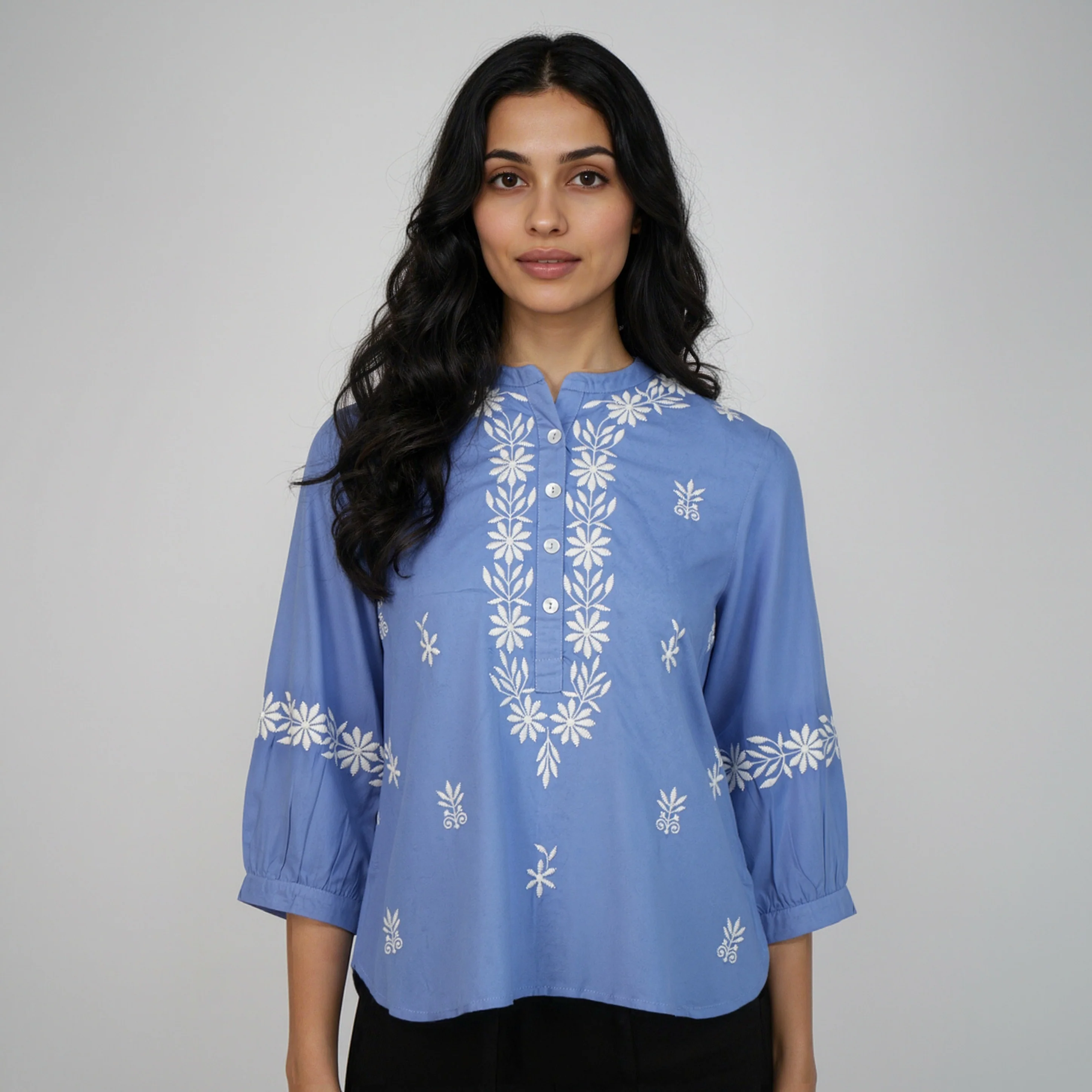 Embroidered Band Neck Top - Image 12