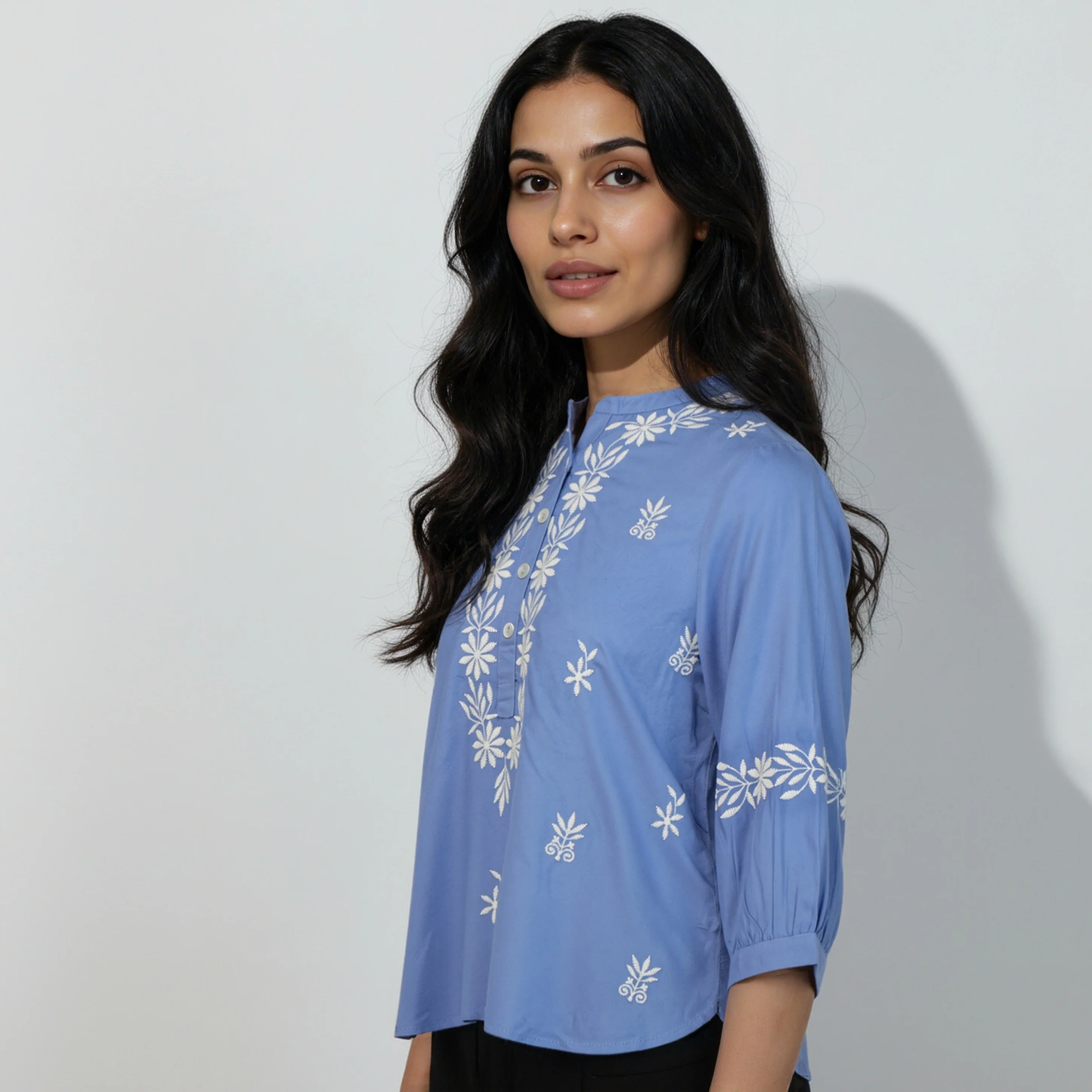 Embroidered Band Neck Top - Image 15