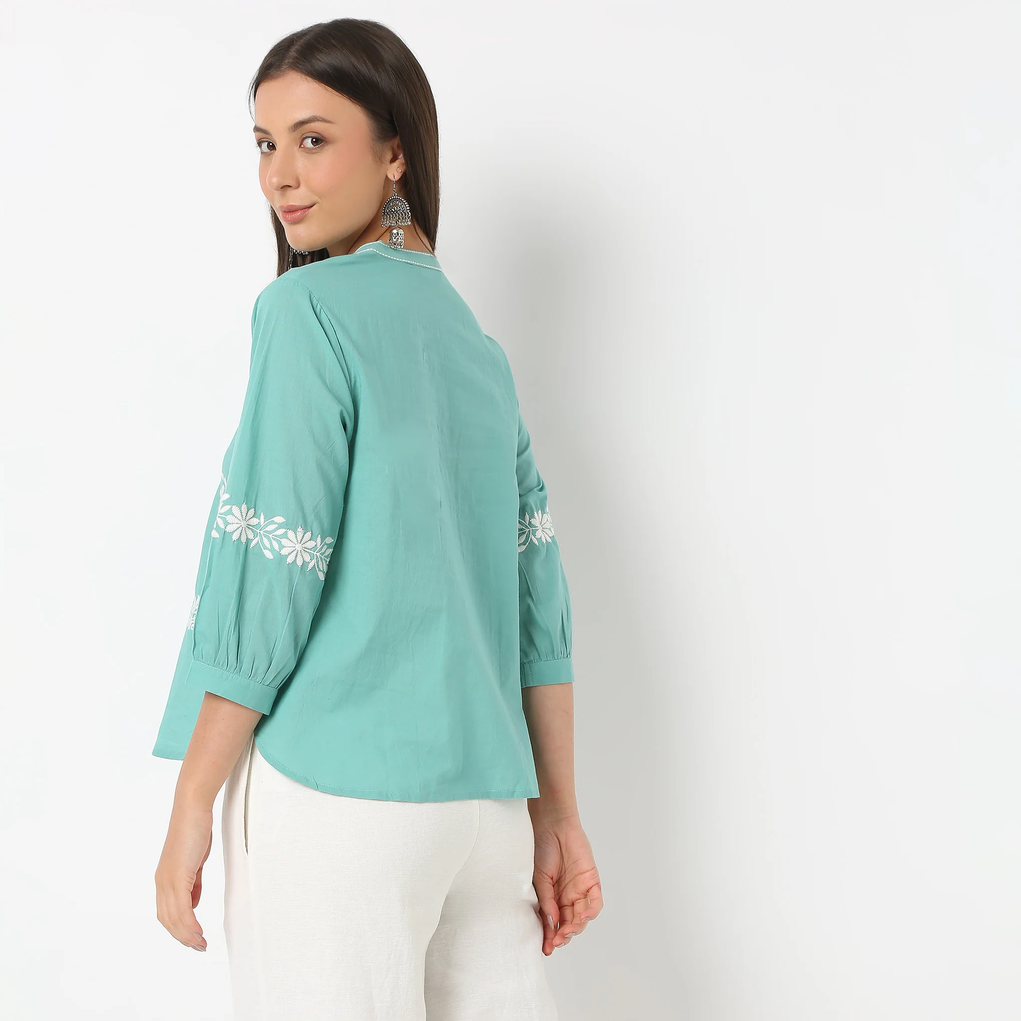 Embroidered Band Neck Top - Image 3
