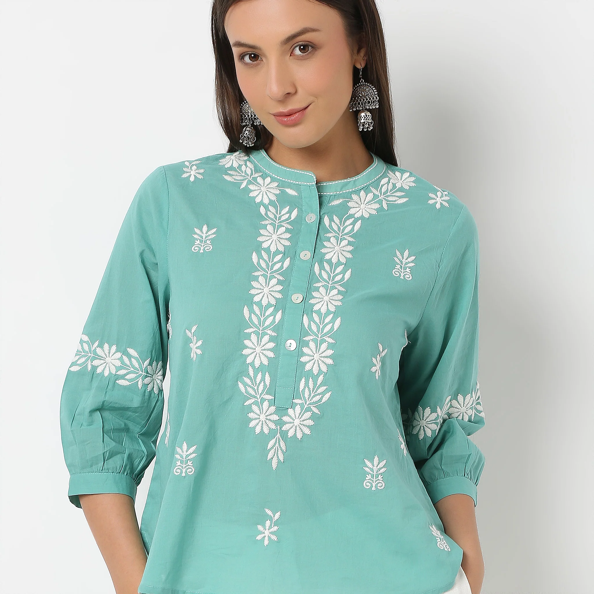 Embroidered Band Neck Top - Image 4