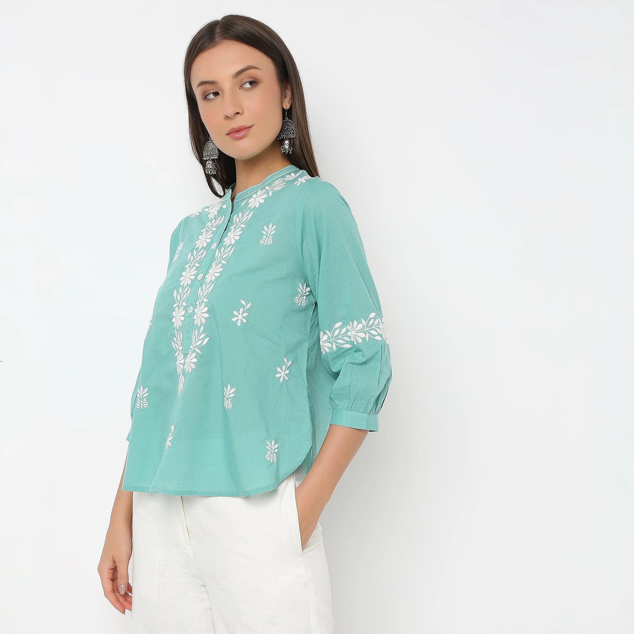 Embroidered Band Neck Top - Image 5